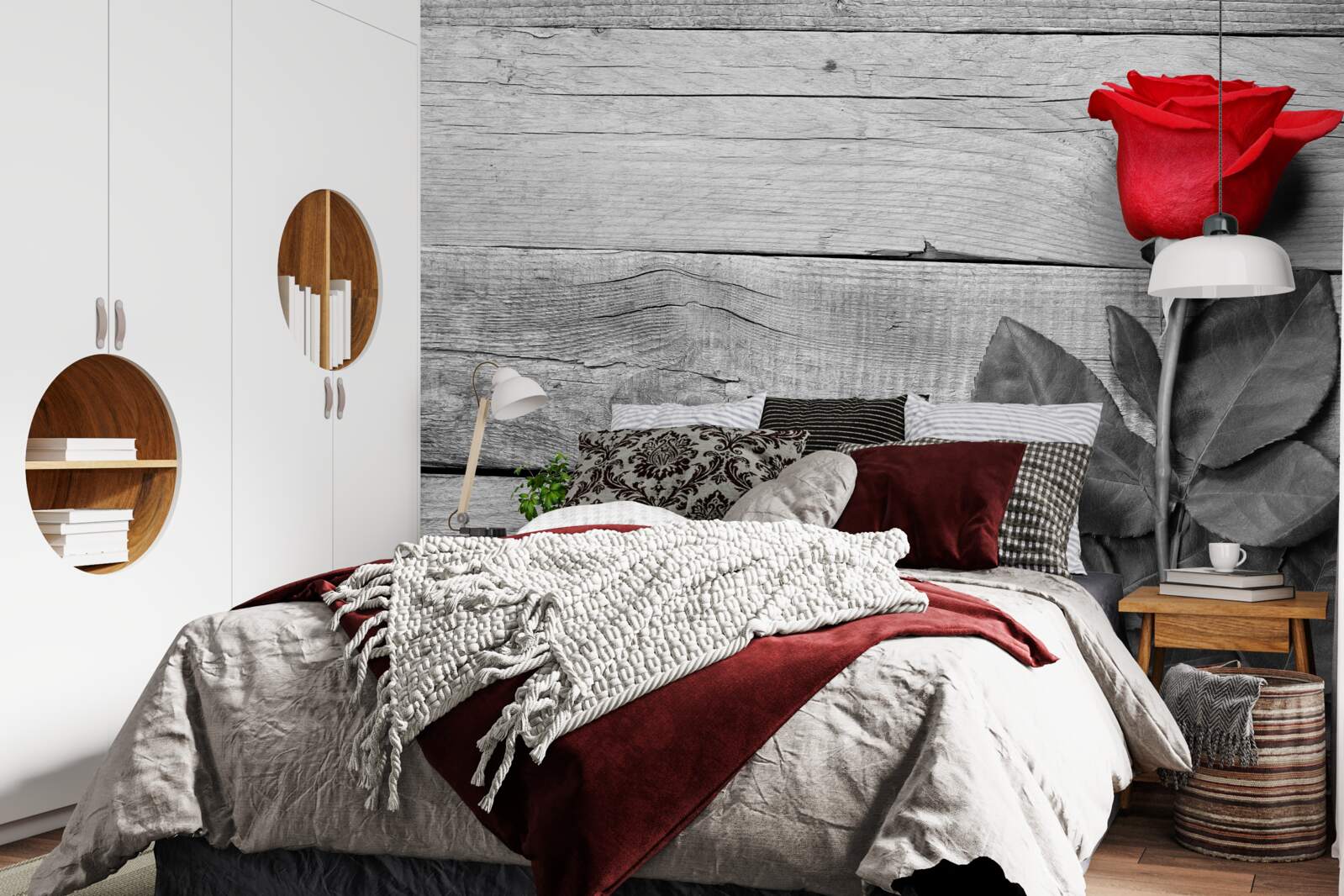 Фотошпалери букет в червоному кольорі на тлі відтінків чорного і білого