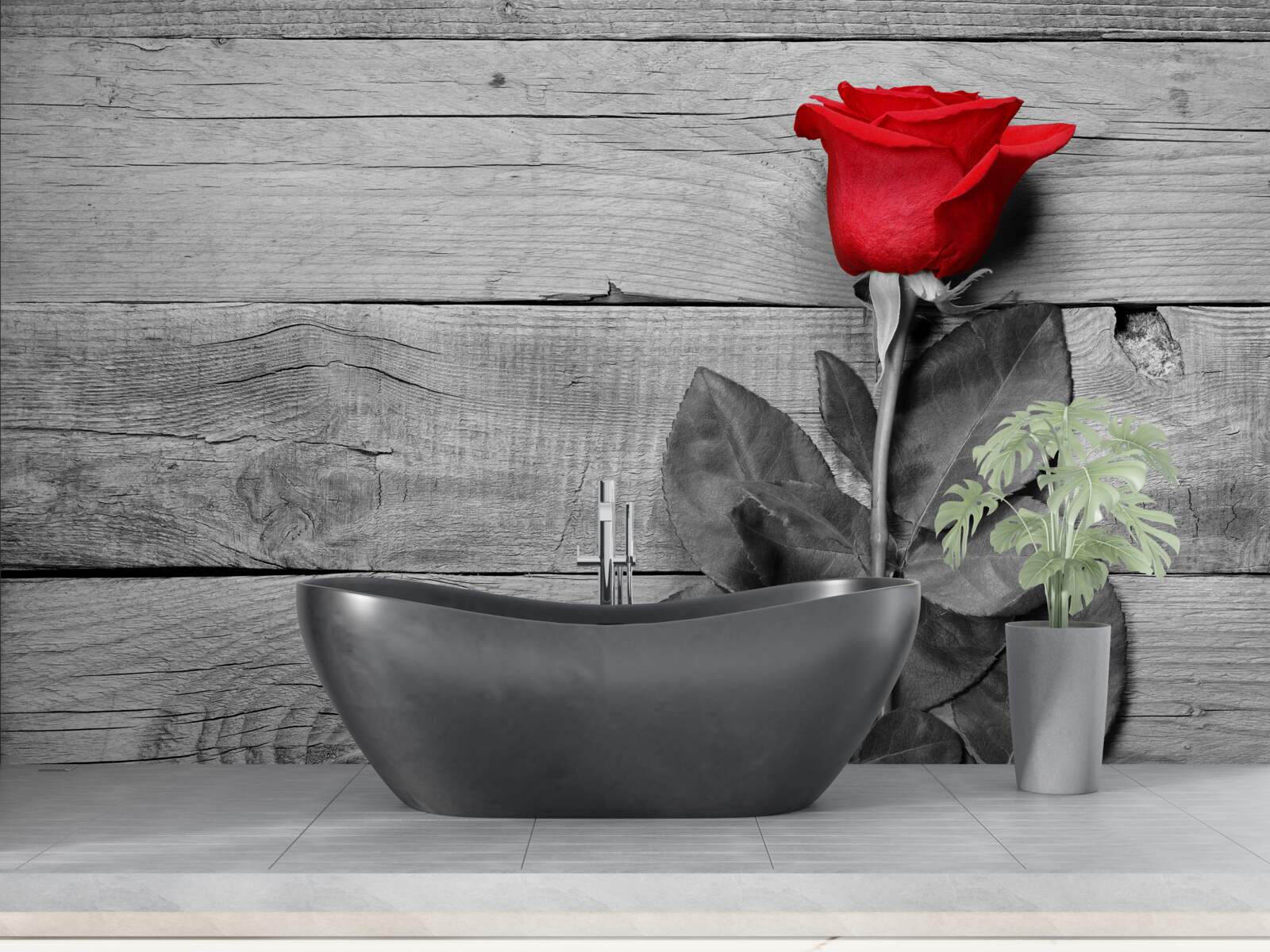 Фотошпалери букет в червоному кольорі на тлі відтінків чорного і білого