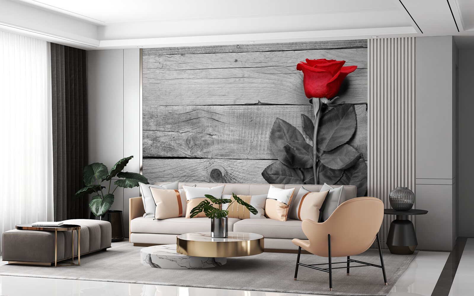 Фотошпалери букет в червоному кольорі на тлі відтінків чорного і білого