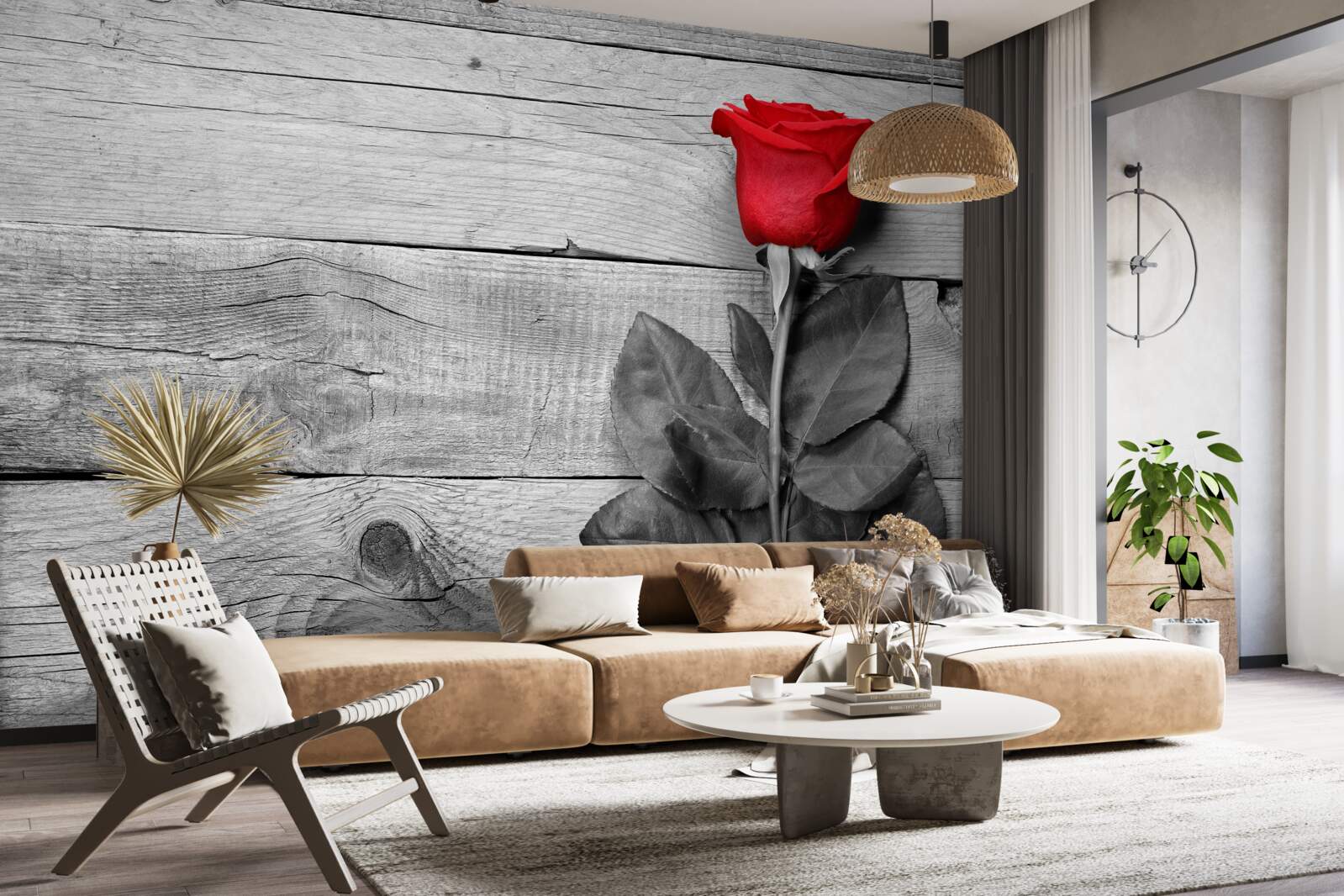 Фотошпалери букет в червоному кольорі на тлі відтінків чорного і білого