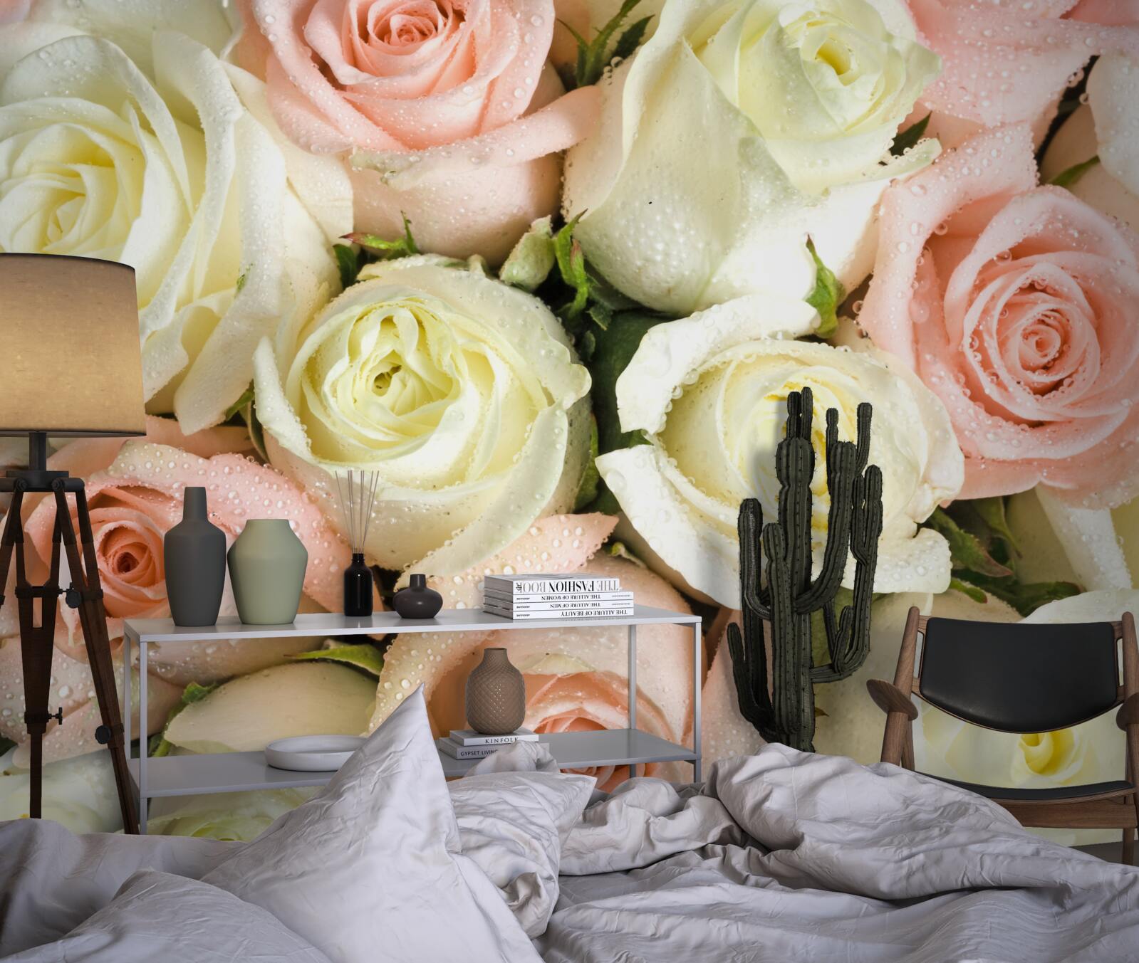 Фотошпалери розмір квіток білих і рожевих троянд