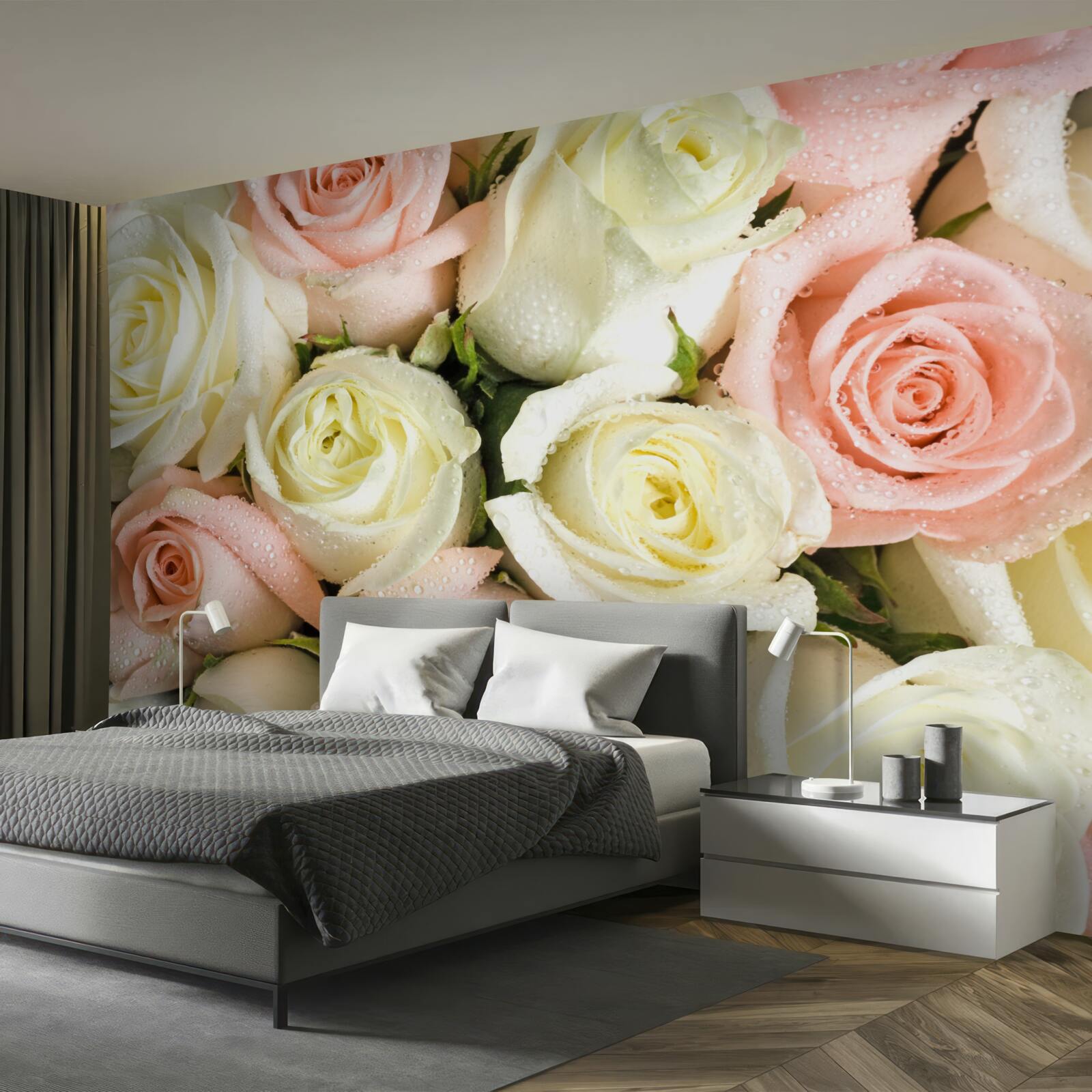 Фотошпалери розмір квіток білих і рожевих троянд