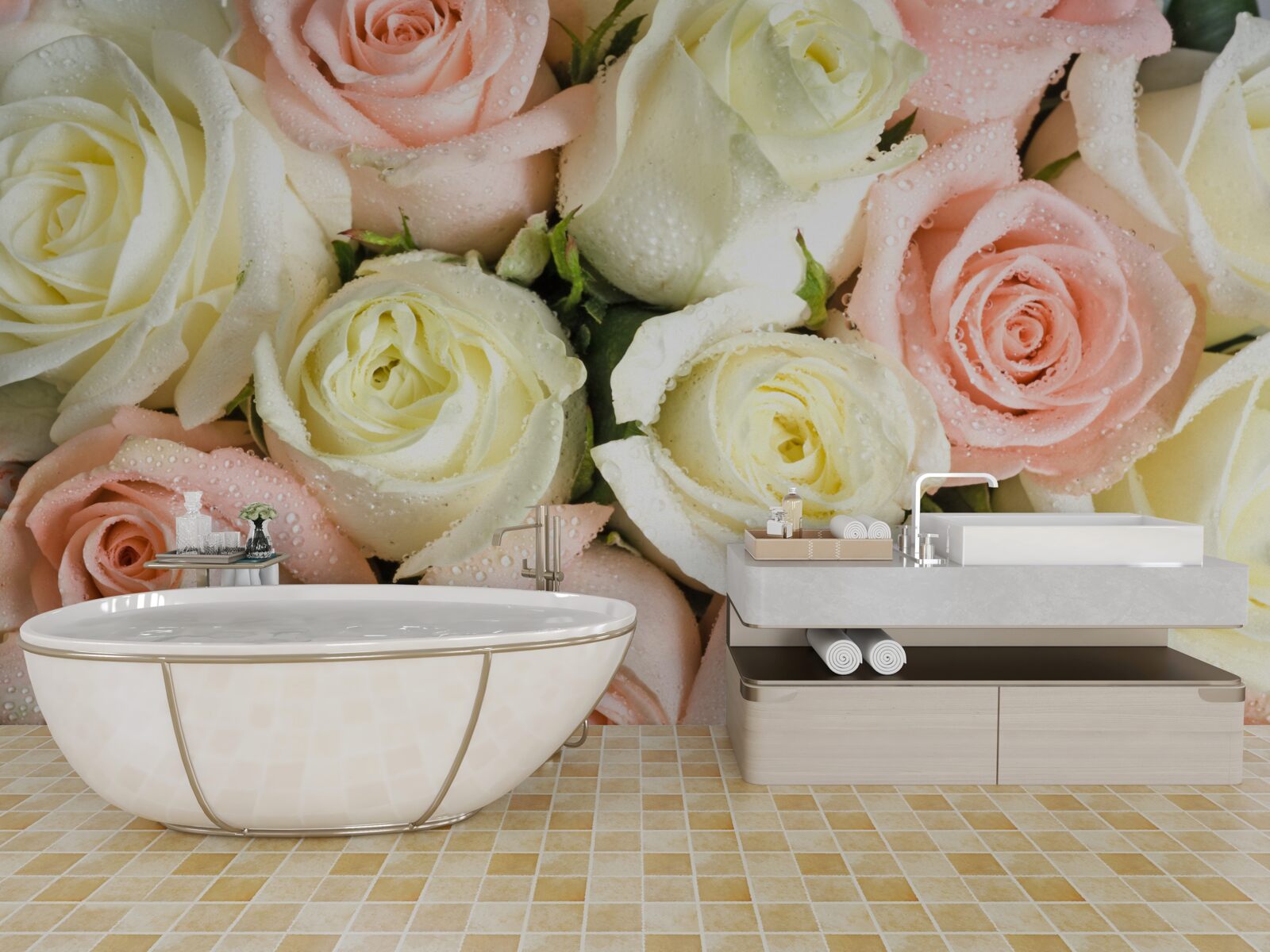 Фотошпалери розмір квіток білих і рожевих троянд