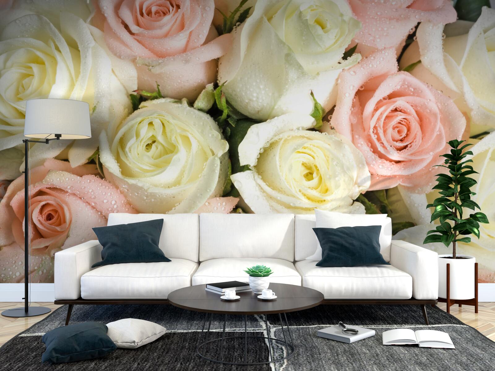 Фотошпалери розмір квіток білих і рожевих троянд