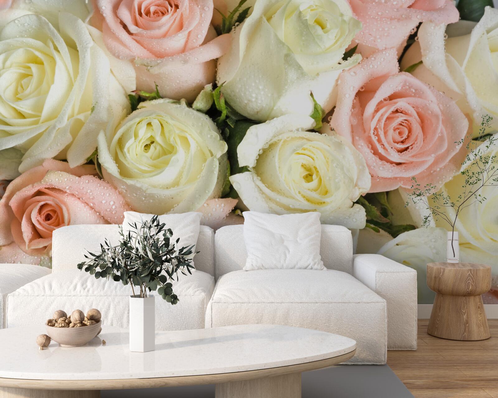 Фотошпалери розмір квіток білих і рожевих троянд