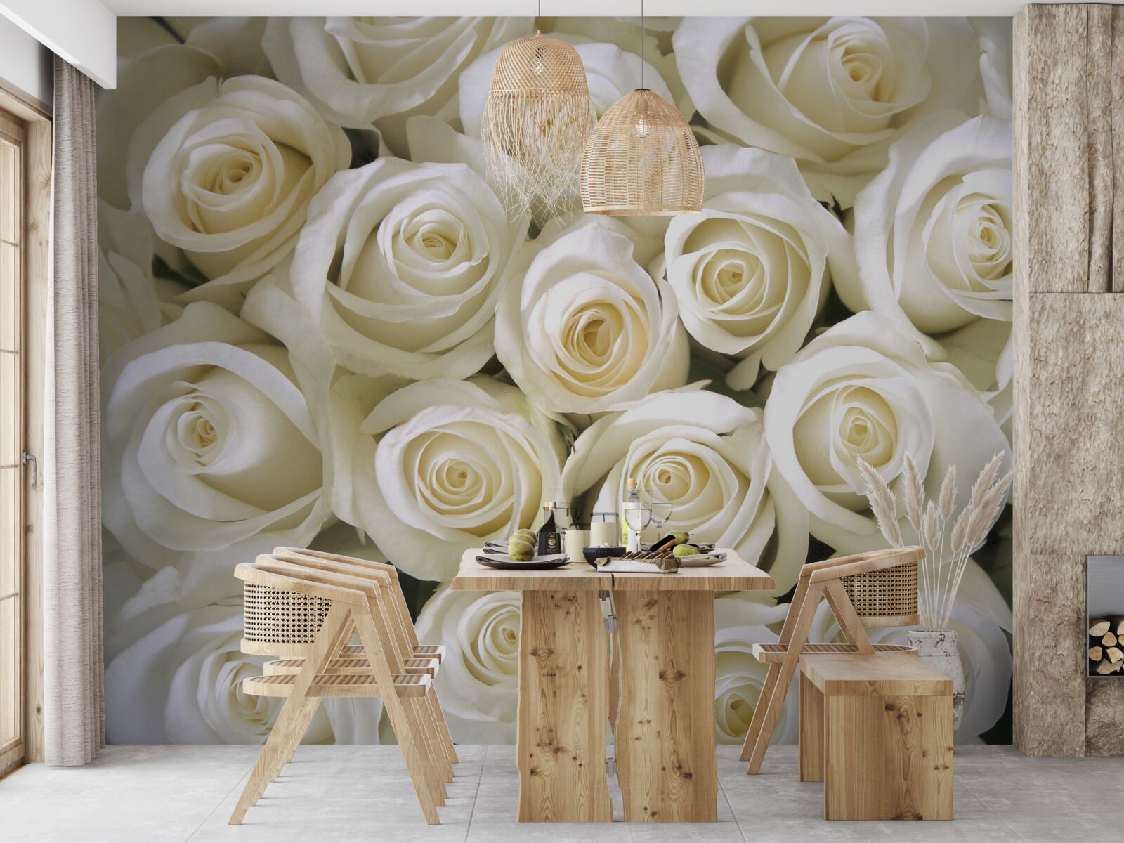 Фотошпалери білосніжні ґудзики-троянди