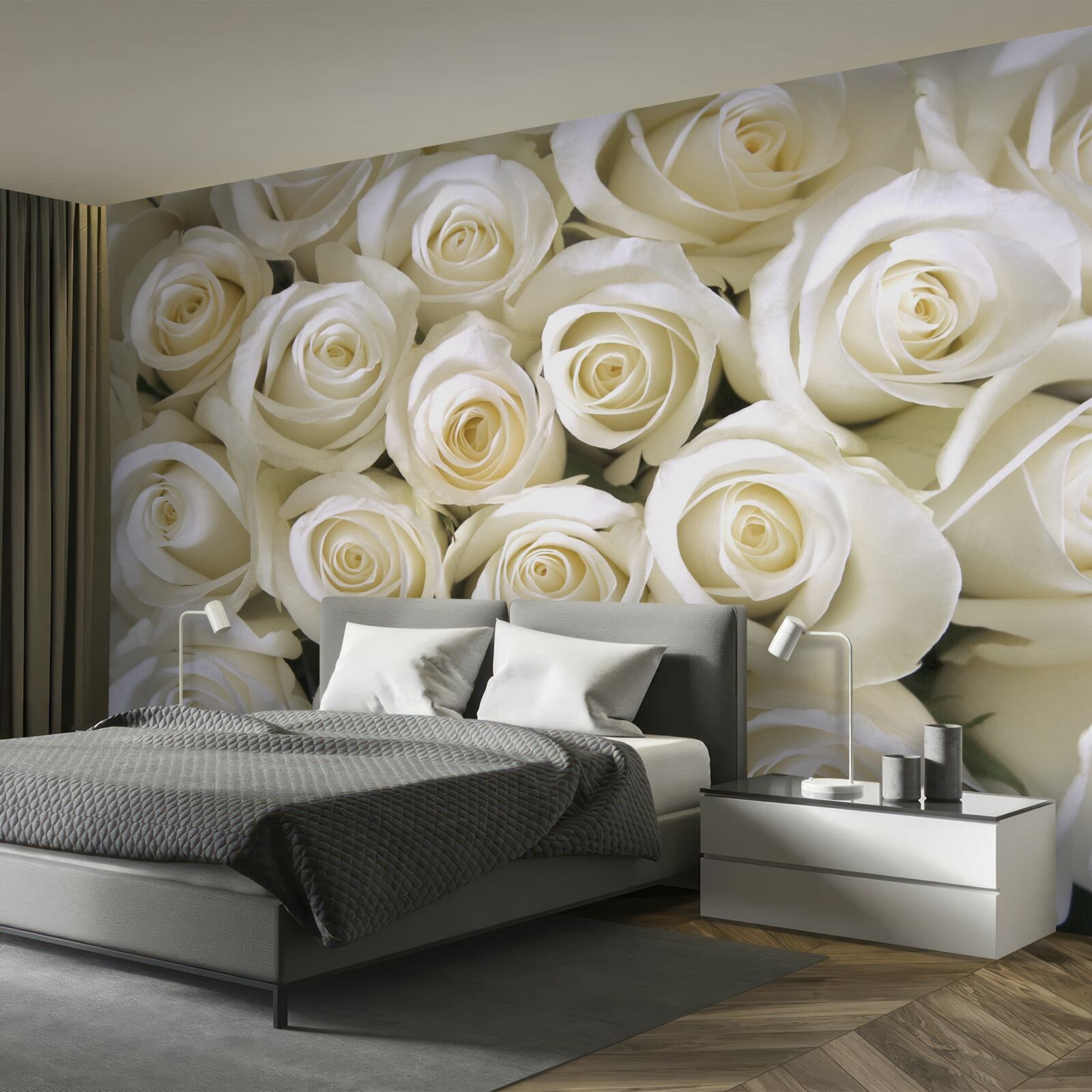 Фотошпалери білосніжні ґудзики-троянди