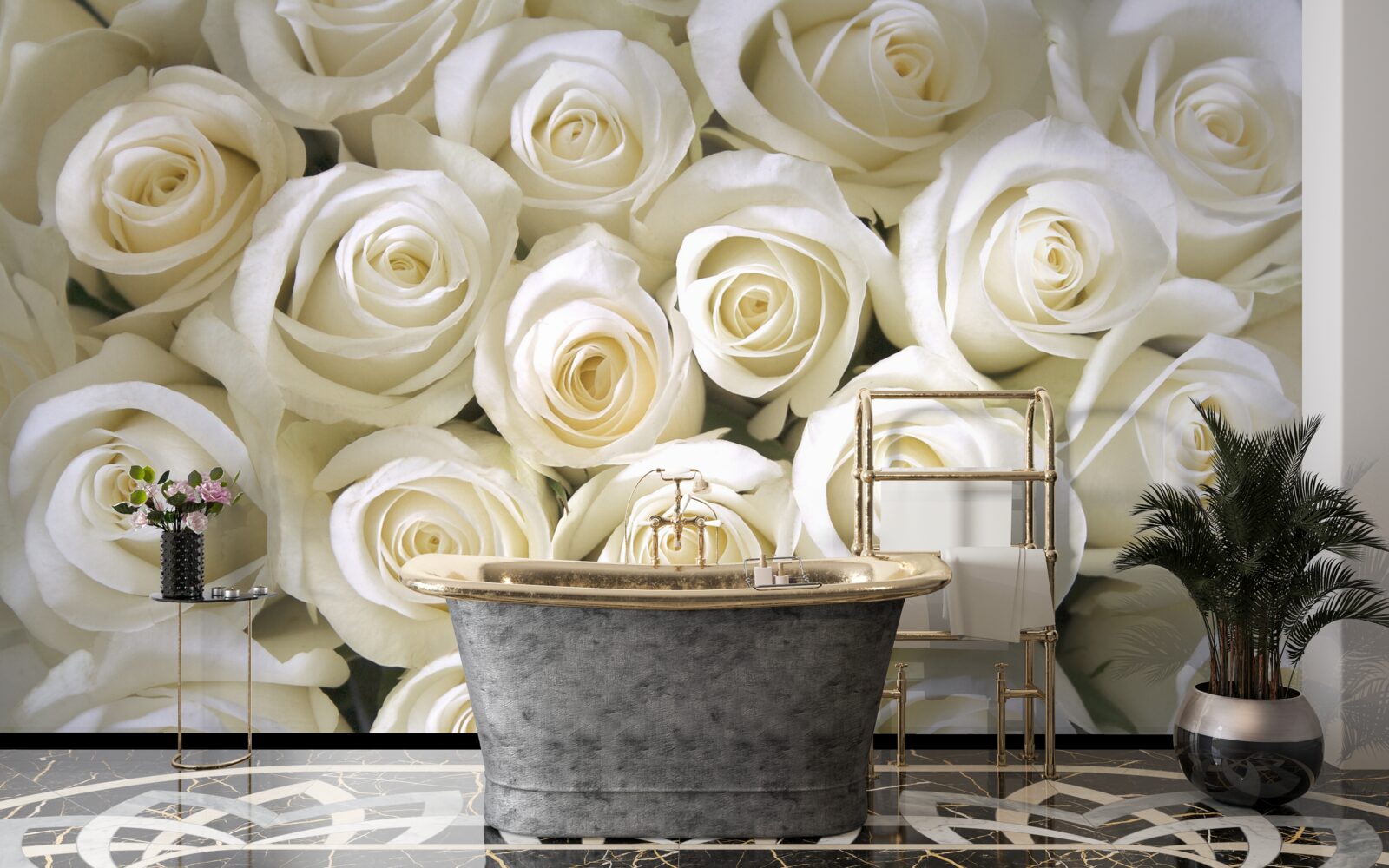 Фотошпалери білосніжні ґудзики-троянди