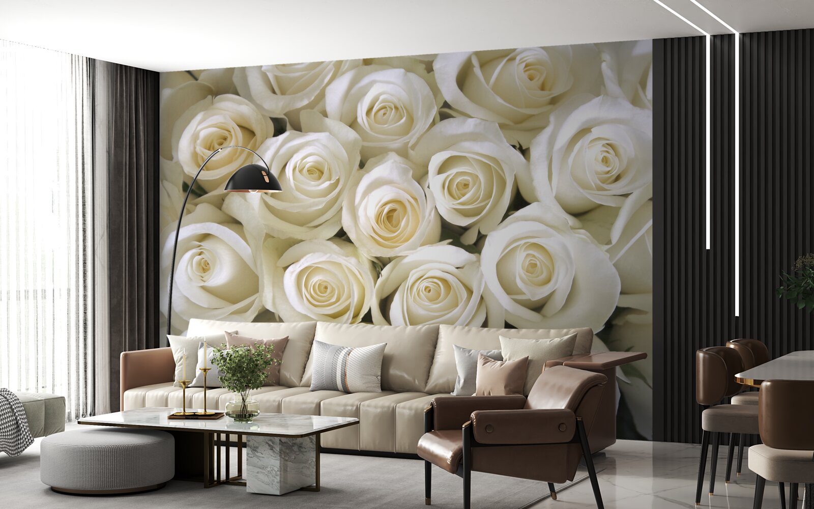 Фотошпалери білосніжні ґудзики-троянди