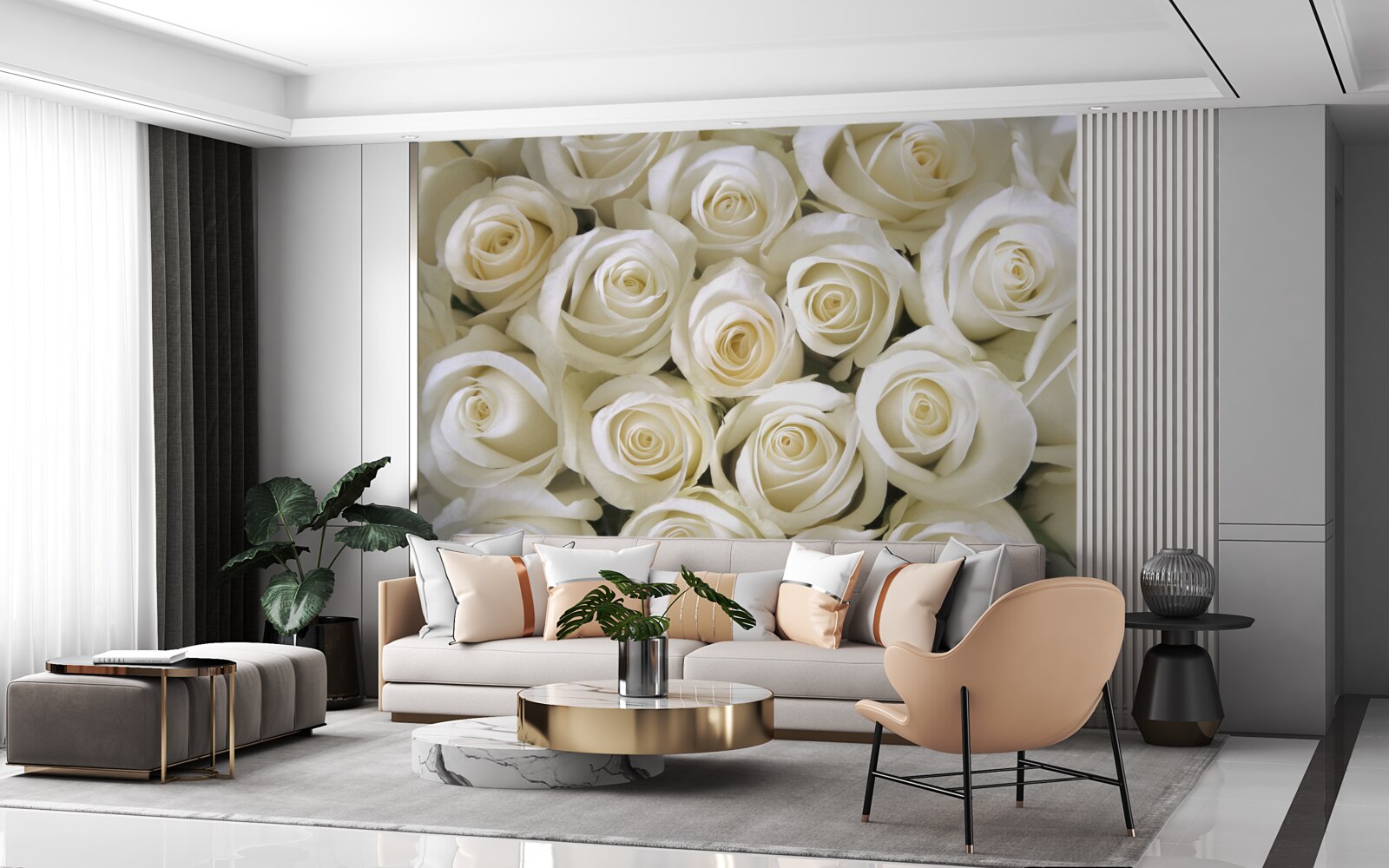 Фотошпалери білосніжні ґудзики-троянди