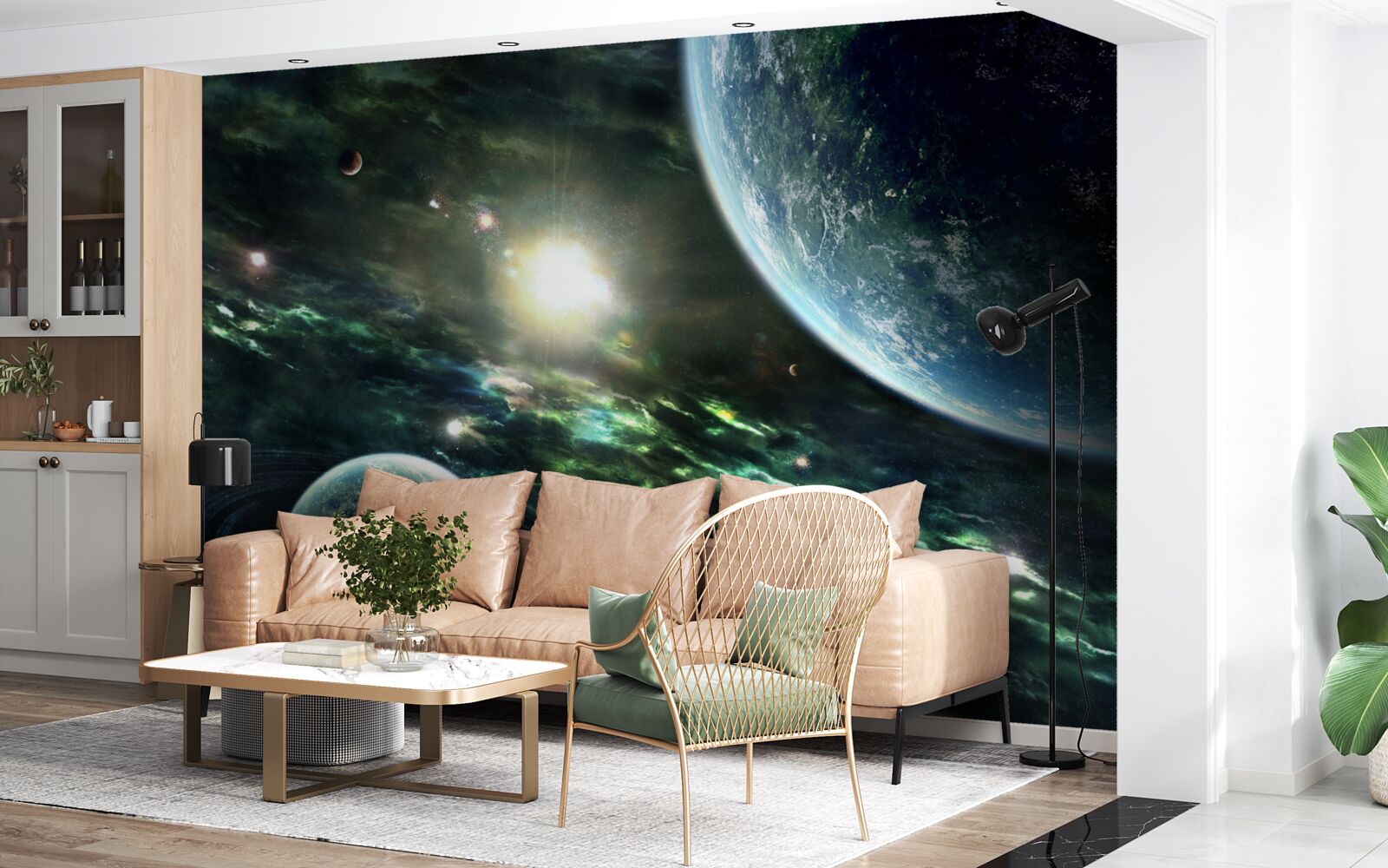 Фотошпалери Світловий вибух біля планети