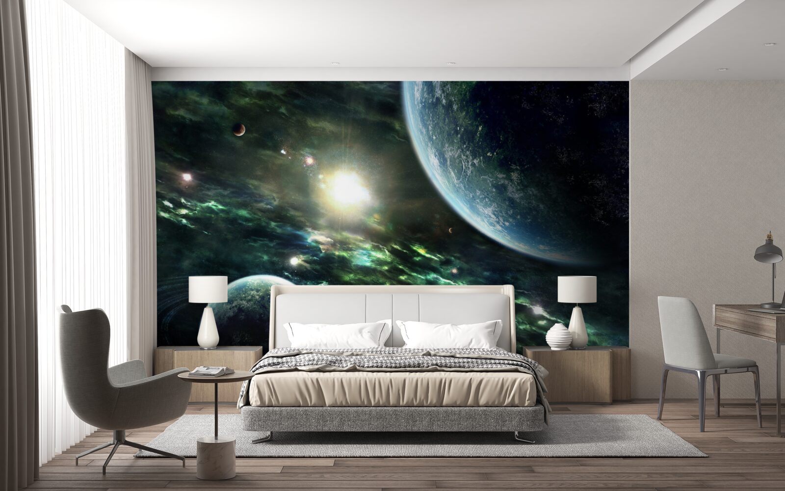 Фотошпалери Світловий вибух біля планети