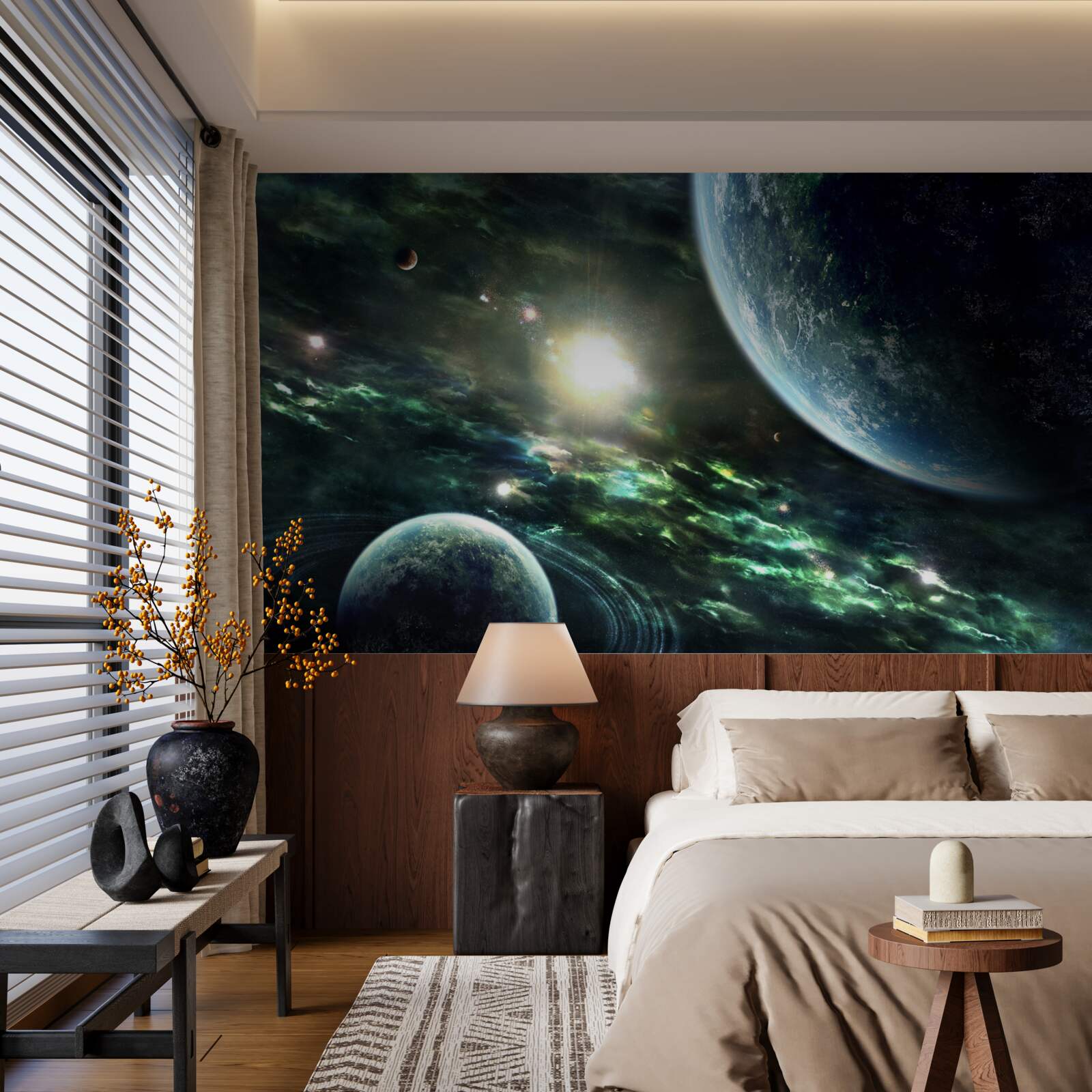 Фотошпалери Світловий вибух біля планети