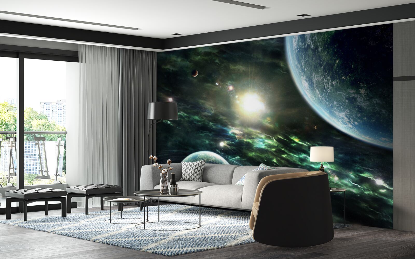 Фотошпалери Світловий вибух біля планети