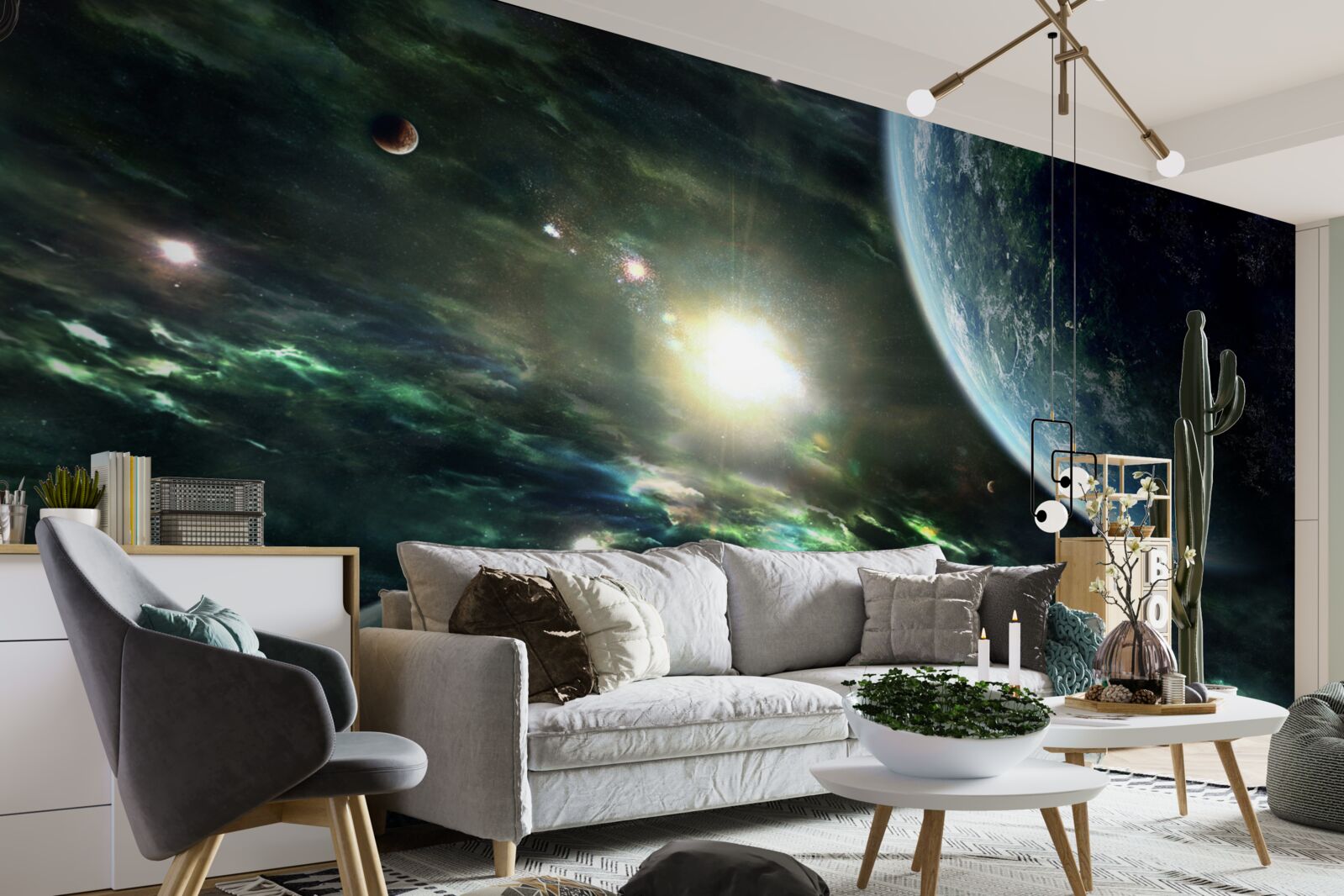 Фотошпалери Світловий вибух біля планети