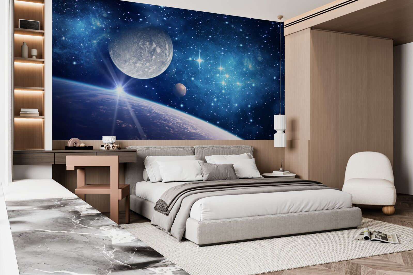 Фотошпалери місяць на задньому плані, а земля на передньому плані