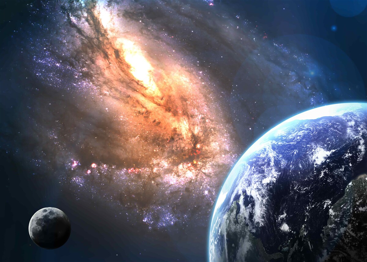 Фотошпалери планета, супутник і нещодавно відкрита галактика