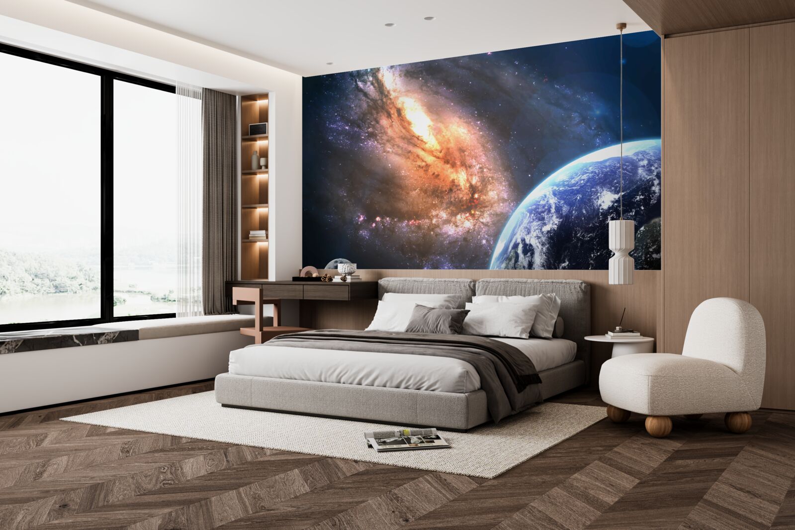 Фотошпалери планета, супутник і нещодавно відкрита галактика