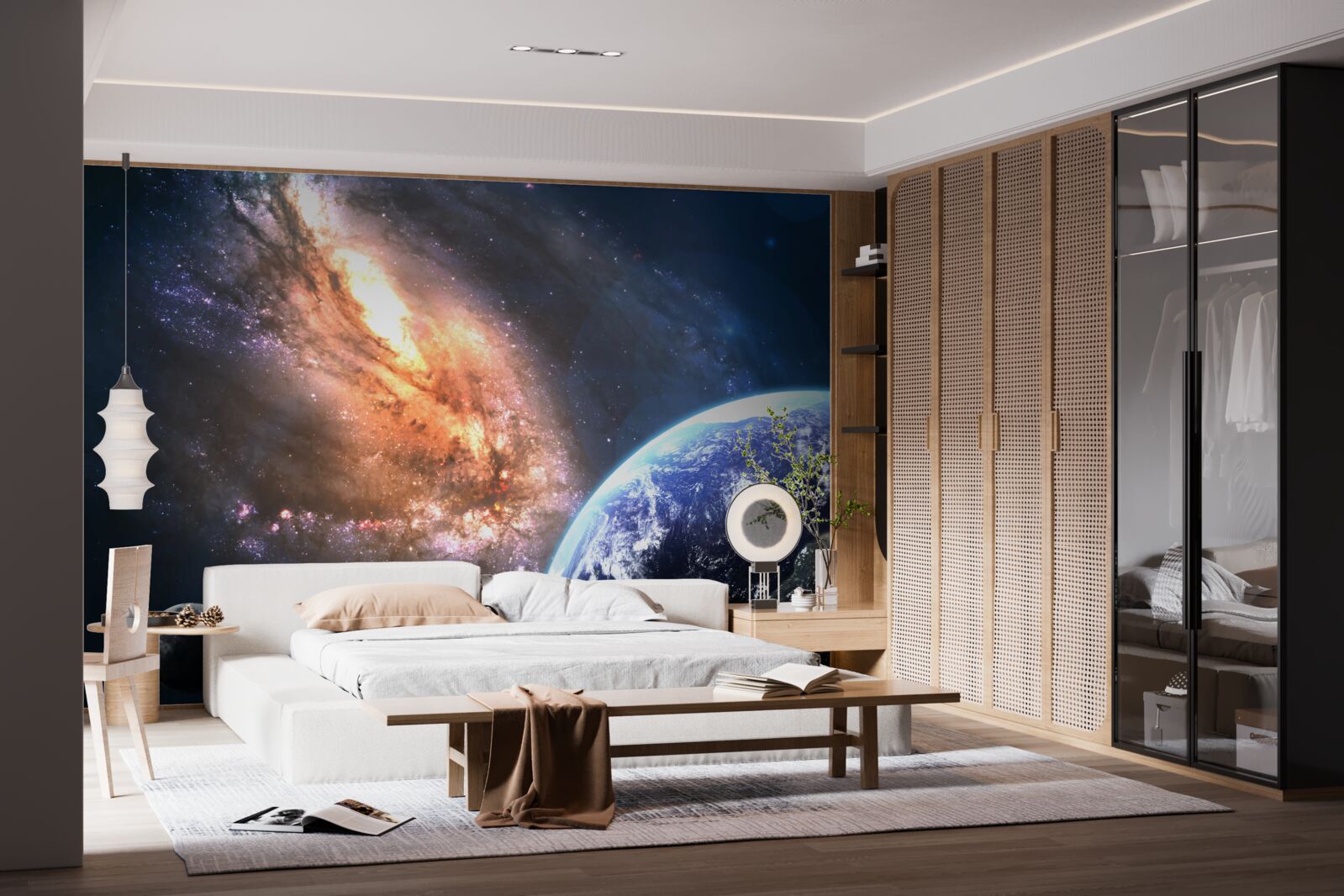 Фотошпалери планета, супутник і нещодавно відкрита галактика