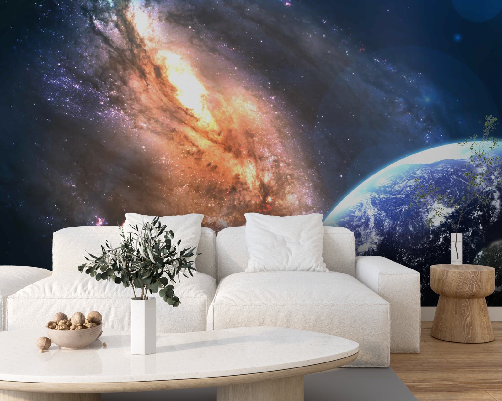 Фотошпалери планета, супутник і нещодавно відкрита галактика