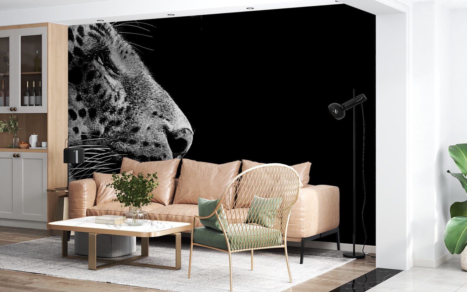 Фотошпалери ягуар у чорно-білому кольорі