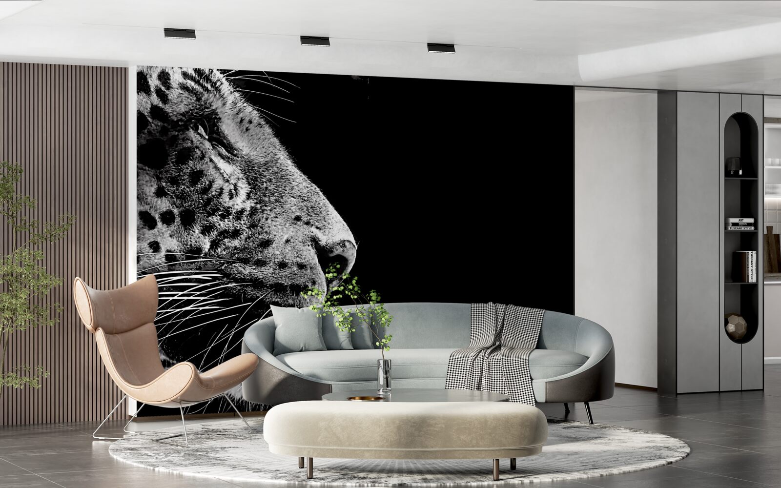 Фотошпалери ягуар у чорно-білому кольорі