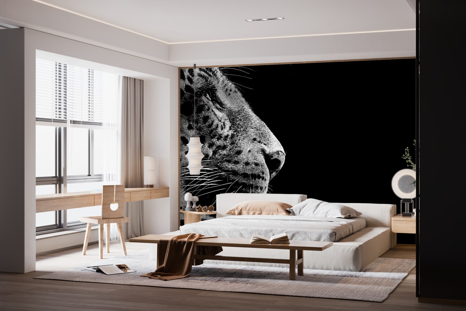 Фотошпалери ягуар у чорно-білому кольорі