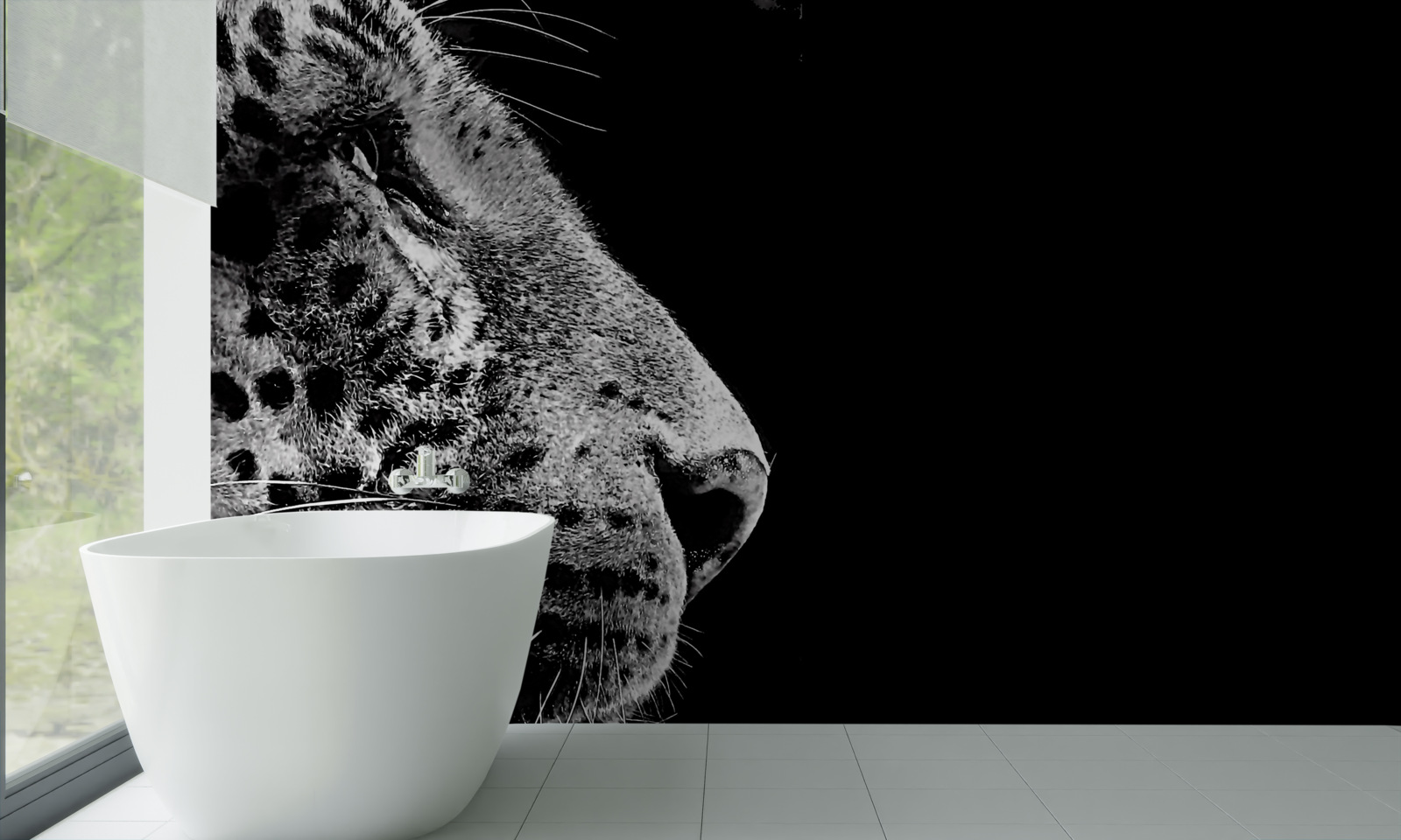 Фотошпалери ягуар у чорно-білому кольорі