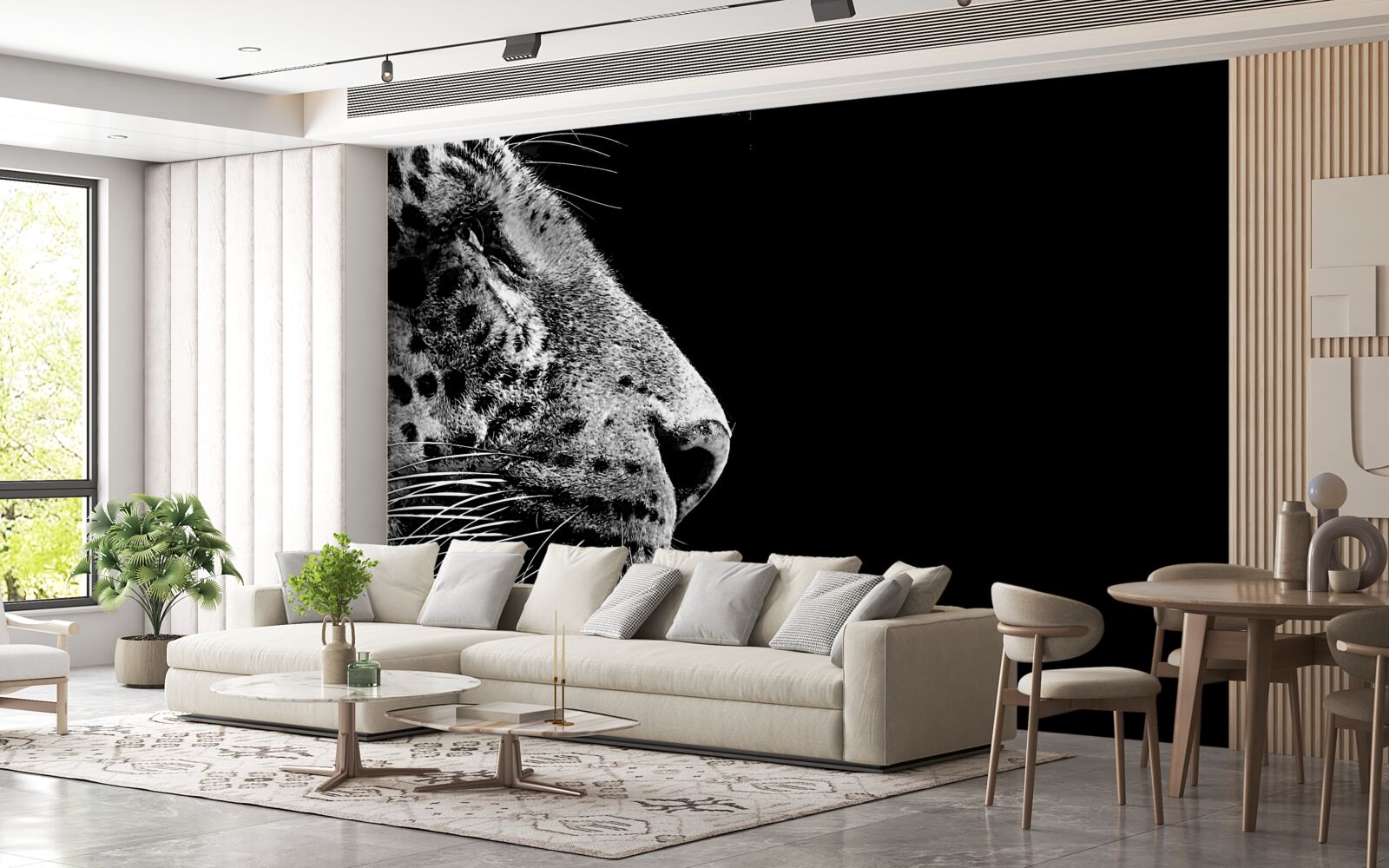 Фотошпалери ягуар у чорно-білому кольорі