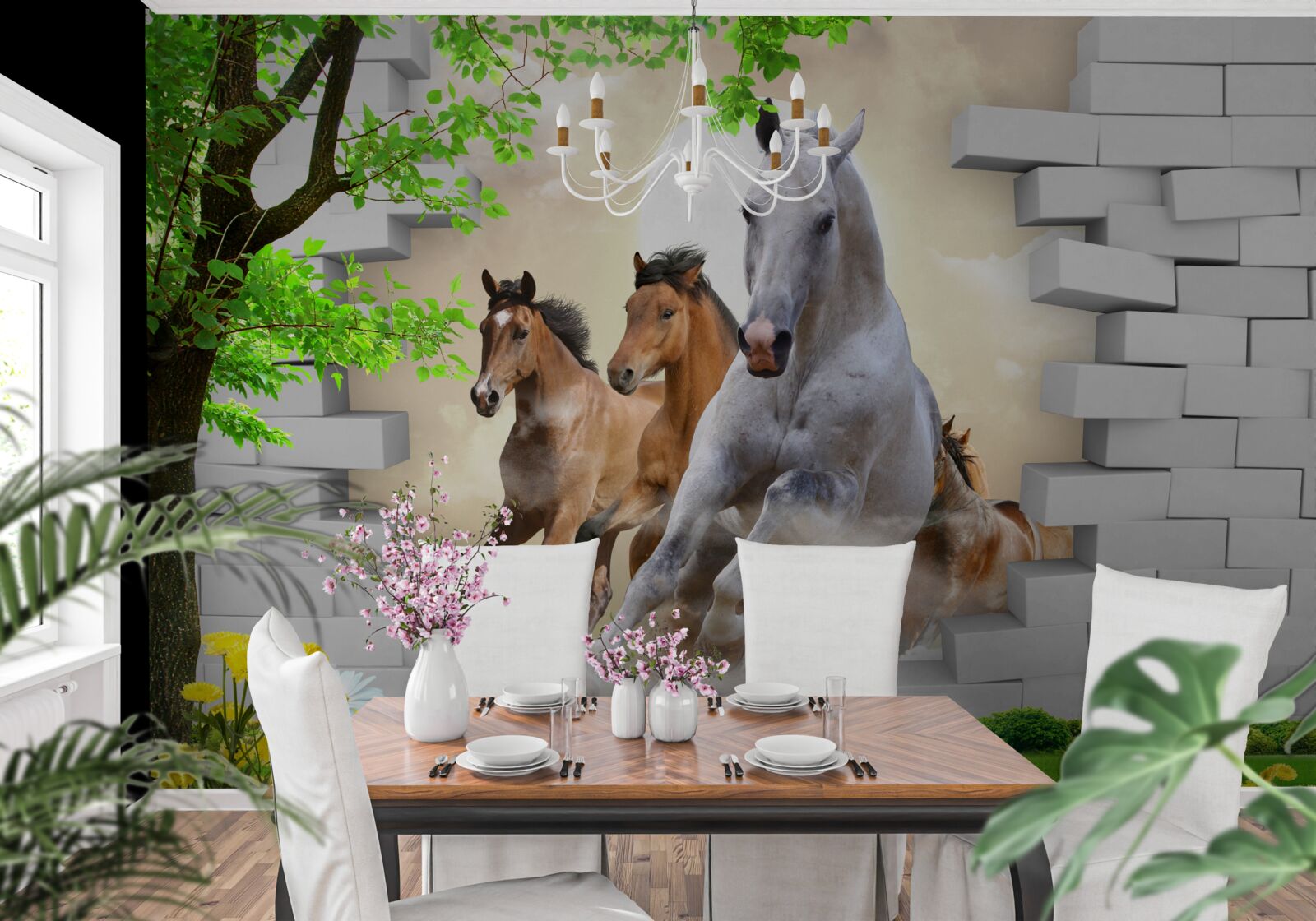 Фотошпалери різні коні руйнують цеглу своїм галопом