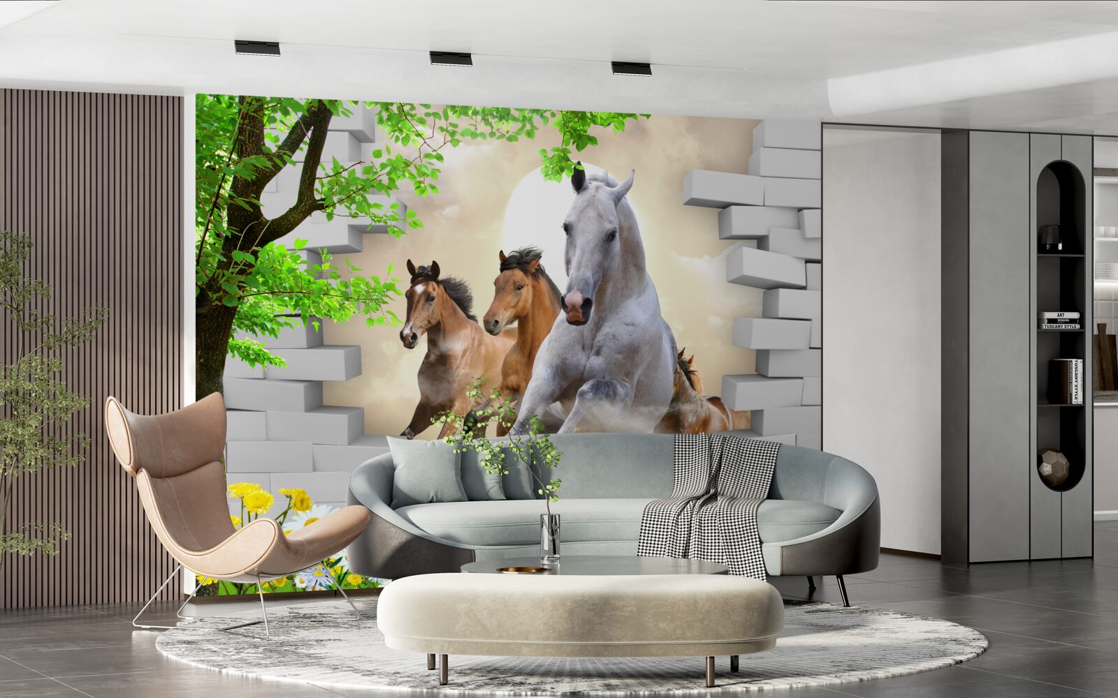 Фотошпалери різні коні руйнують цеглу своїм галопом