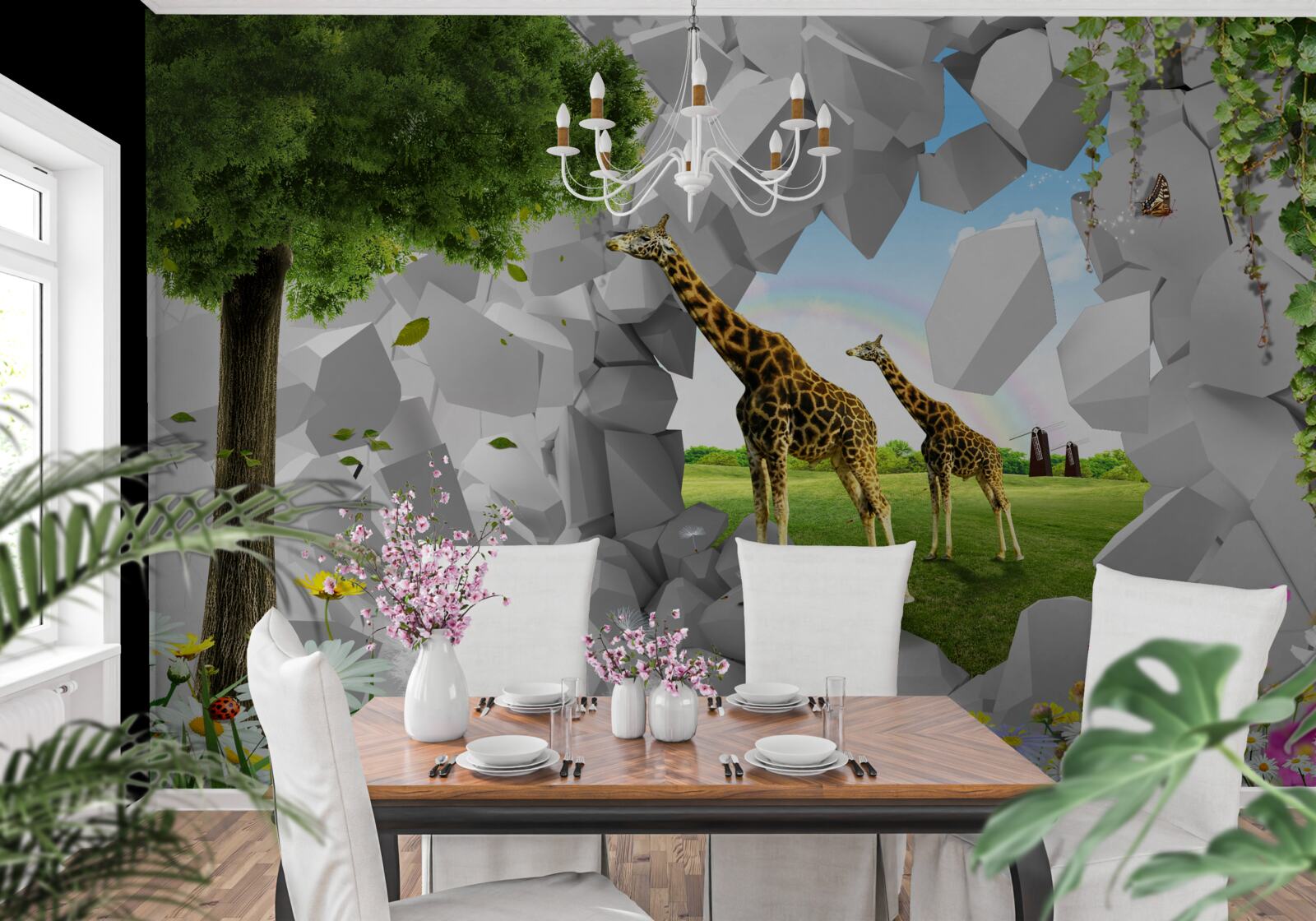 Фотошпалери у дикій природі жирафи намагаються залізти на дерева