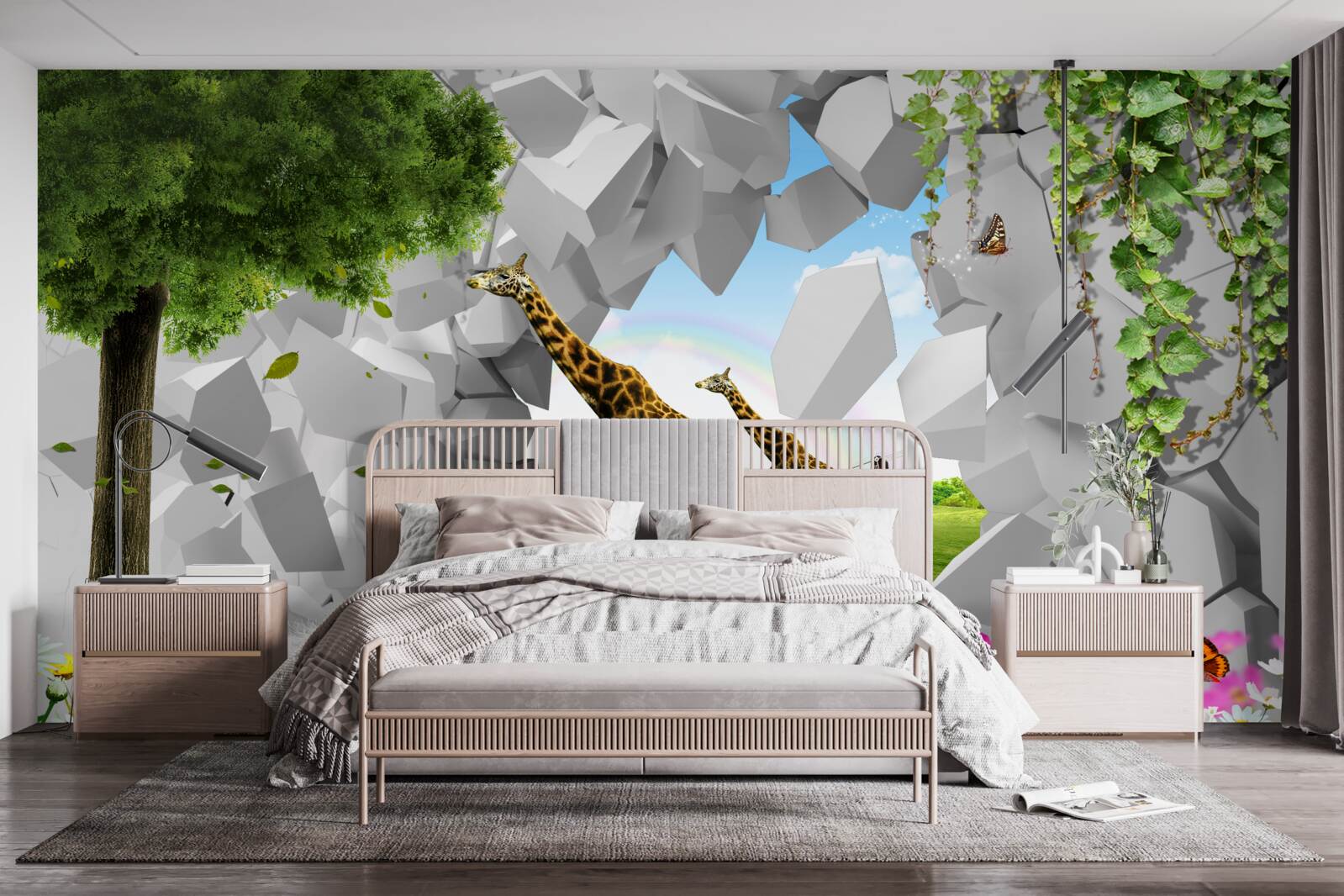 Фотошпалери у дикій природі жирафи намагаються залізти на дерева