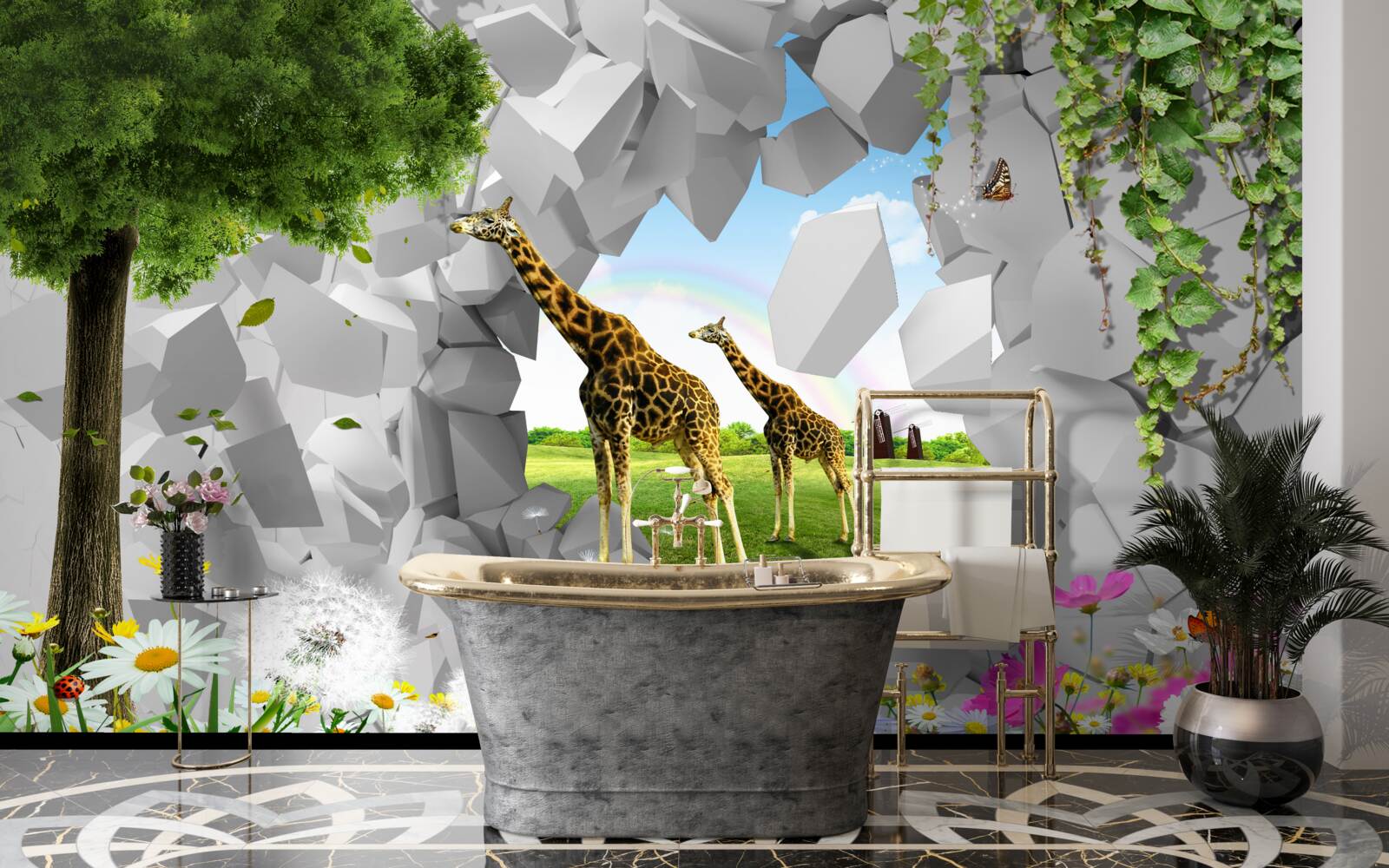 Фотошпалери у дикій природі жирафи намагаються залізти на дерева