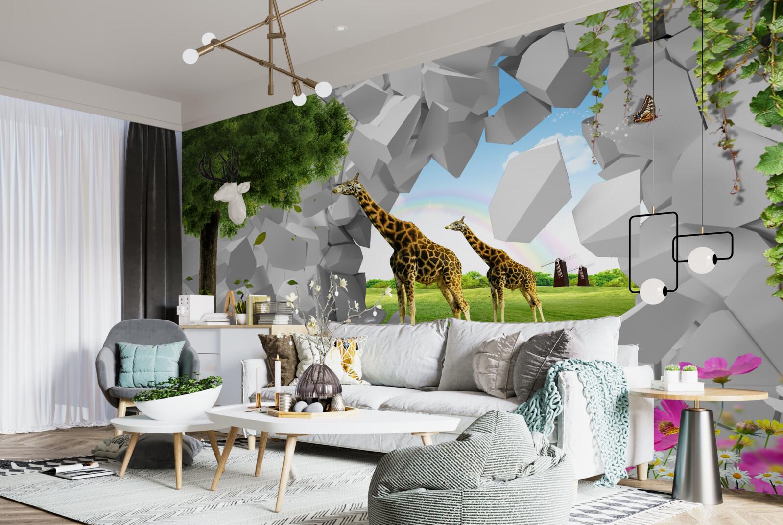 Фотошпалери у дикій природі жирафи намагаються залізти на дерева