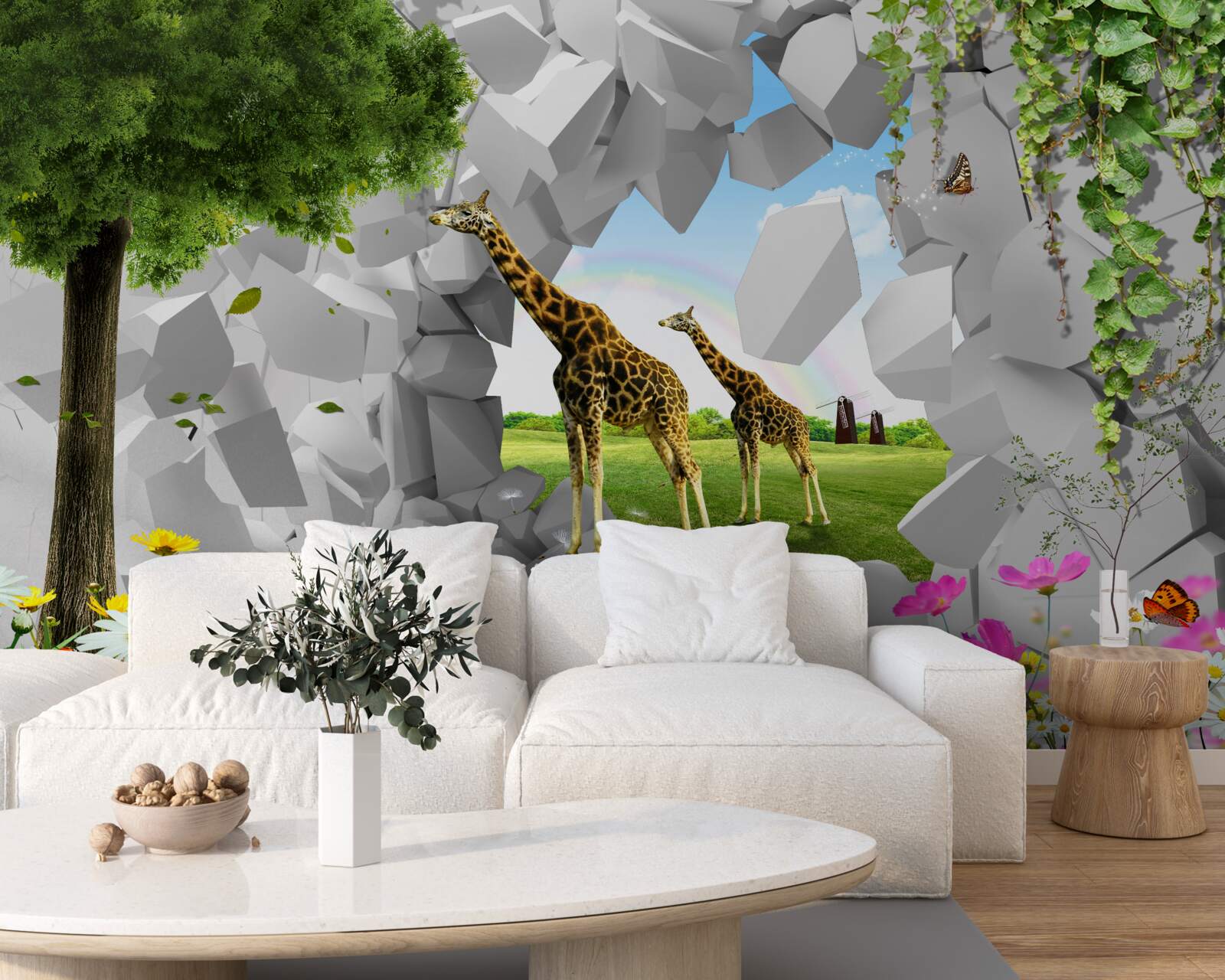 Фотошпалери у дикій природі жирафи намагаються залізти на дерева