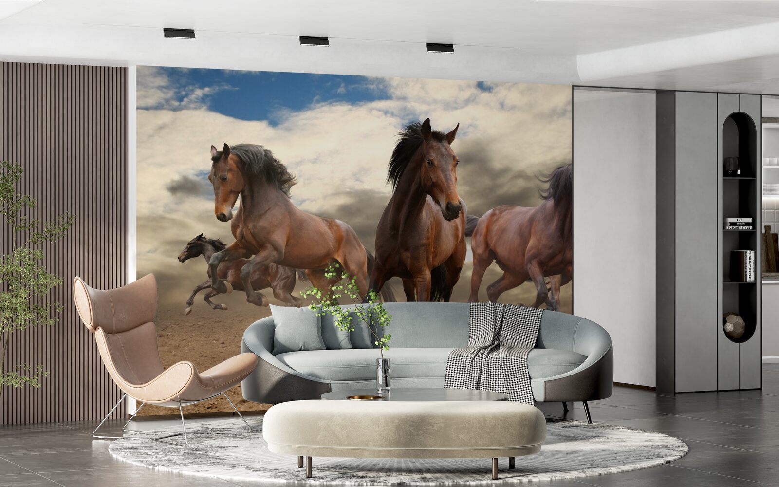 Фотошпалери група коричневих коней, що мчать по землі