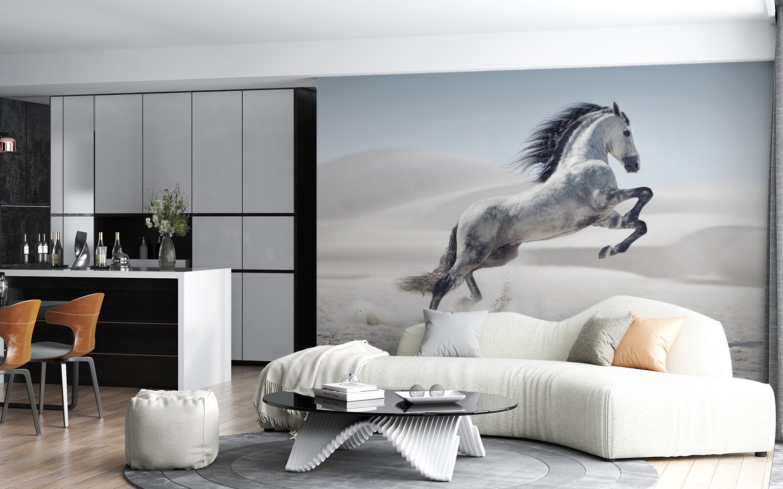 Фотошпалери сильного коня, що мчить через пустелю