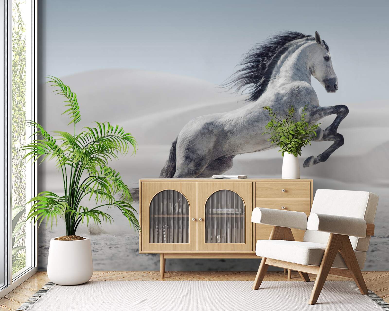 Фотошпалери сильного коня, що мчить через пустелю