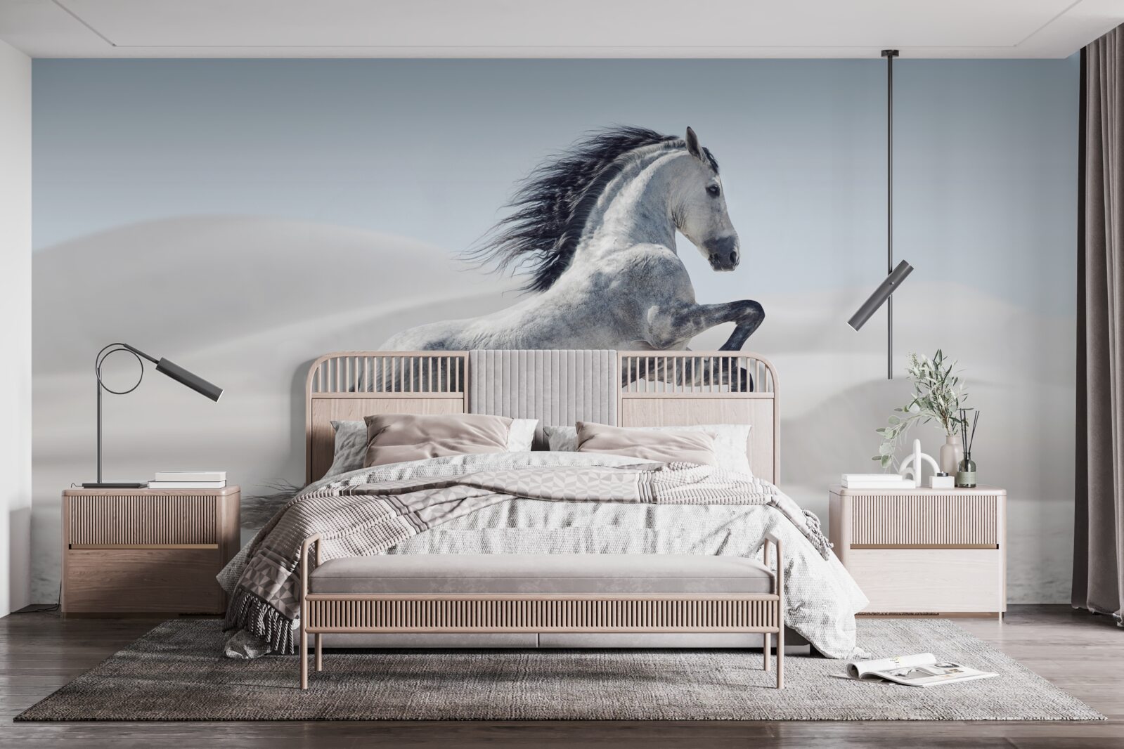 Фотошпалери сильного коня, що мчить через пустелю