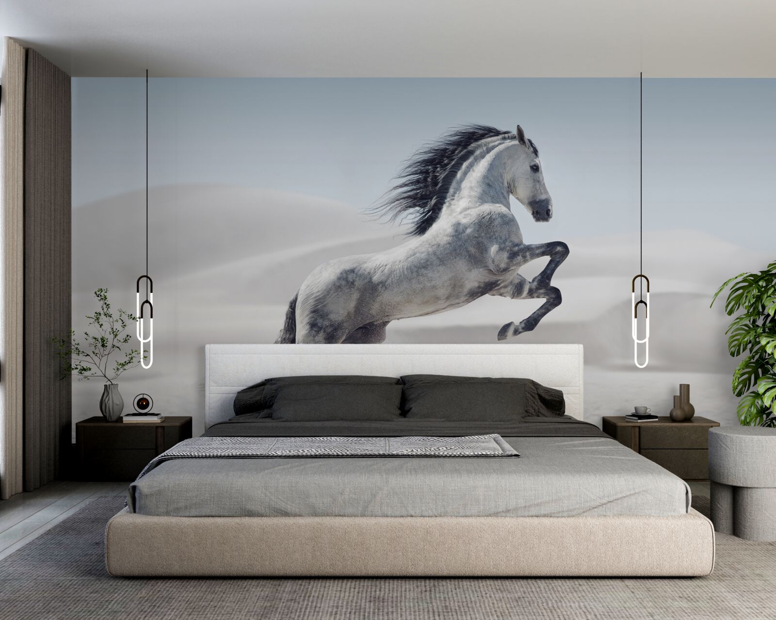 Фотошпалери сильного коня, що мчить через пустелю