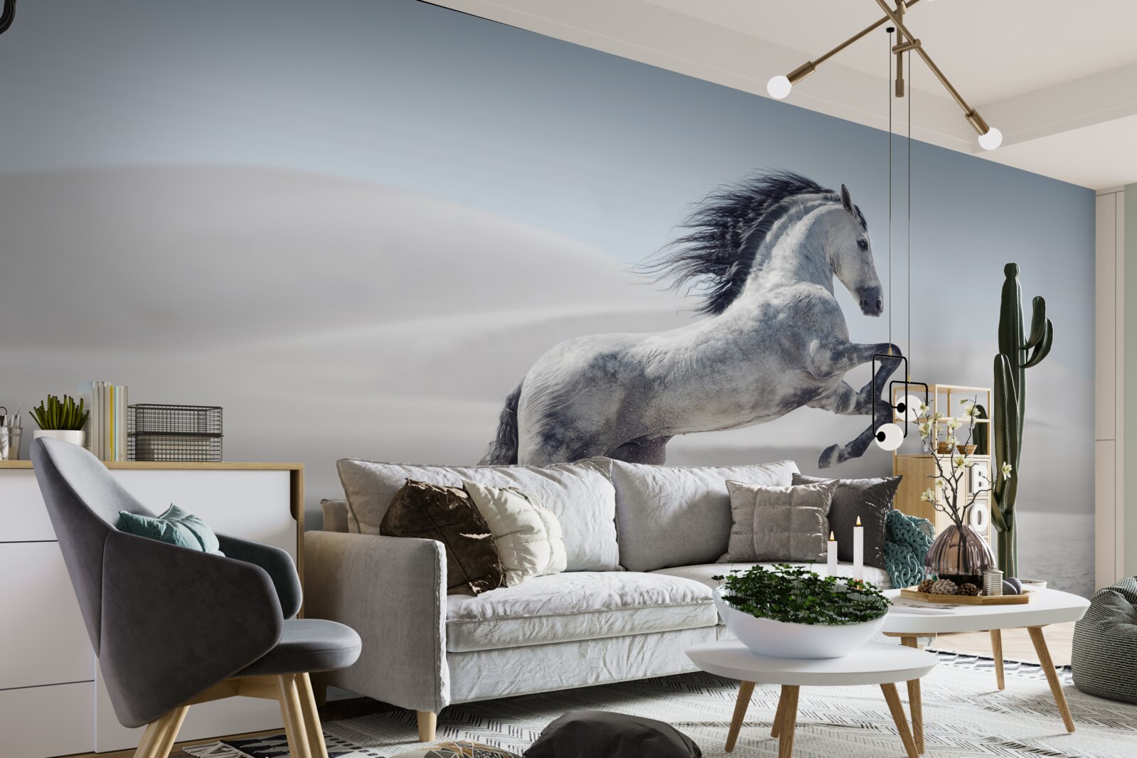 Фотошпалери сильного коня, що мчить через пустелю