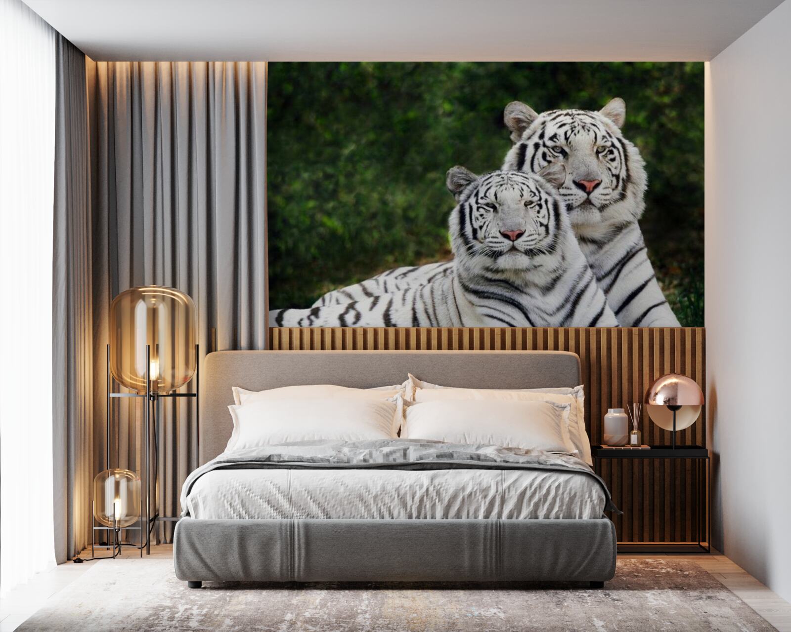 Фотошпалери у лісі живуть два білих тигри, одружені на