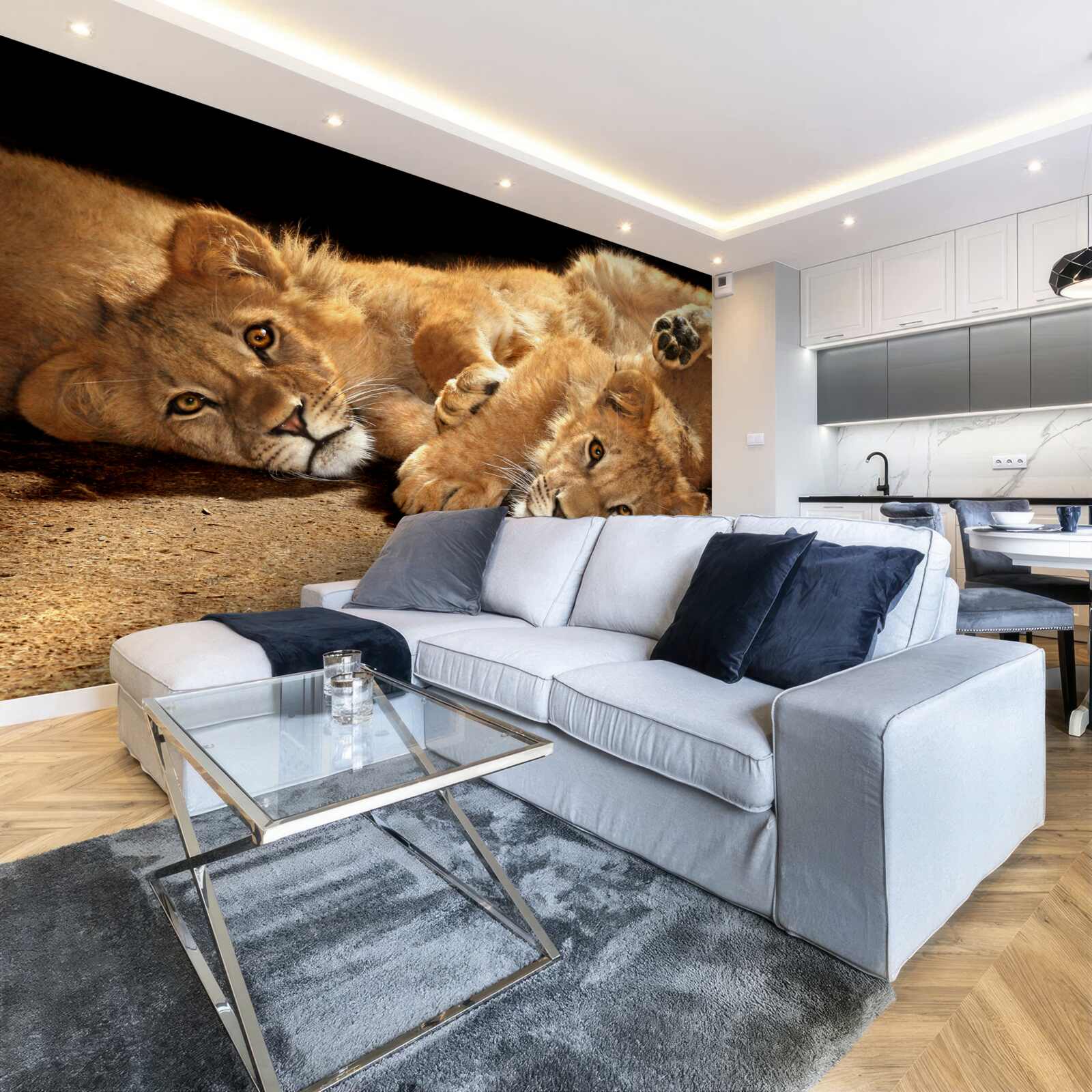 Фотошпалери молоді леви граються на землі