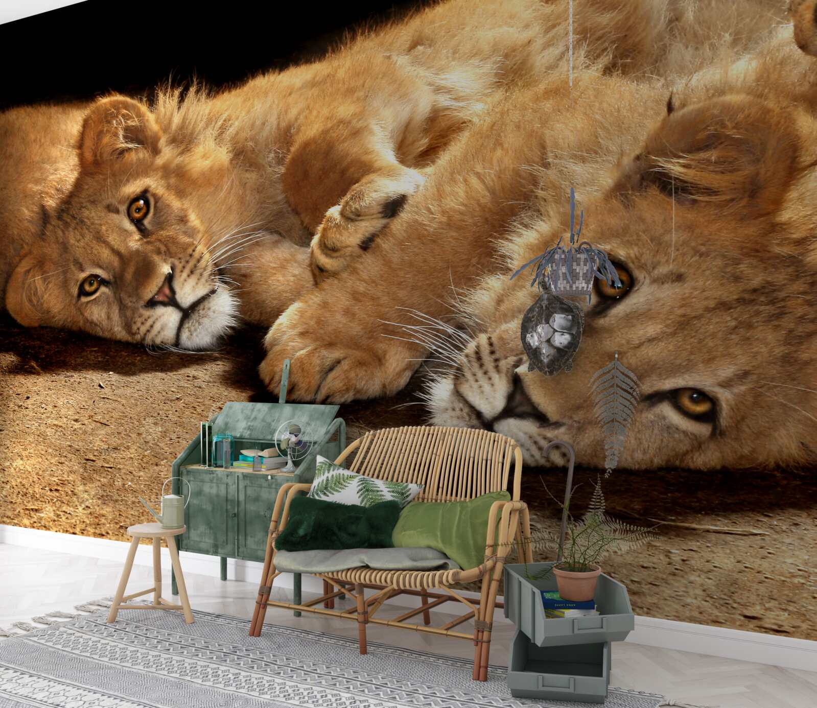 Фотошпалери молоді леви граються на землі