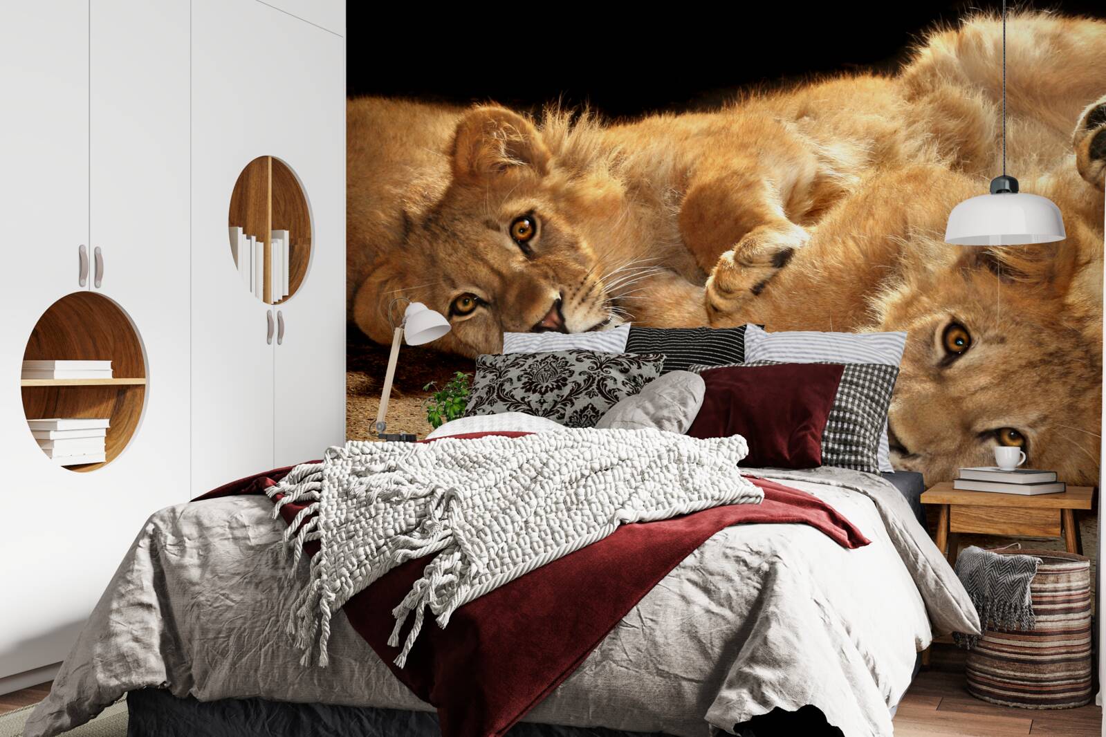 Фотошпалери молоді леви граються на землі