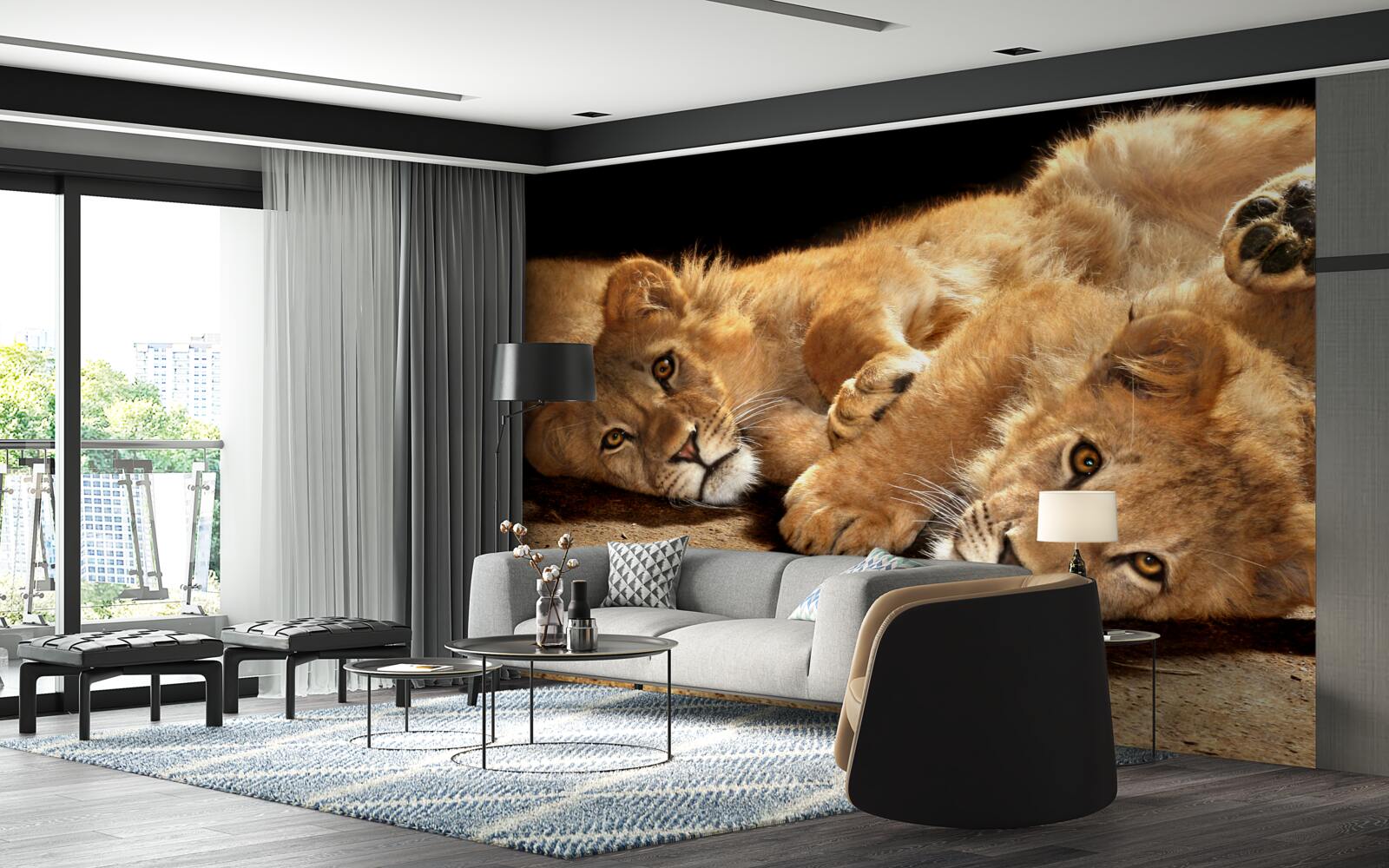 Фотошпалери молоді леви граються на землі