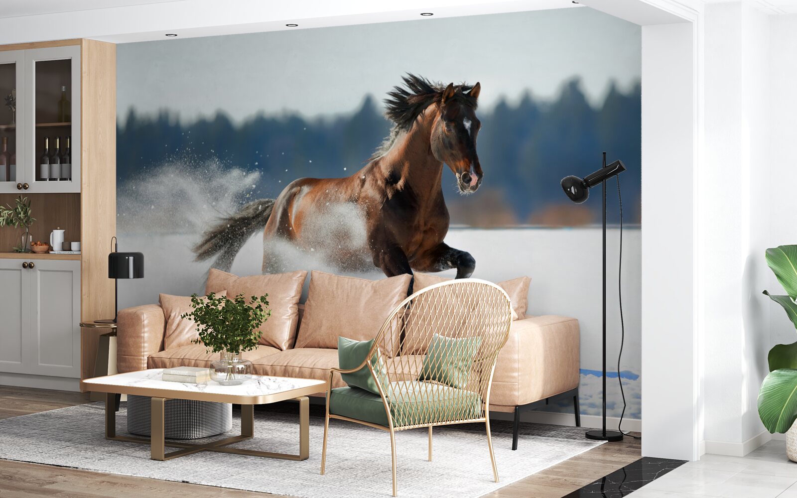 Фотошпалери кінь скаче по снігу