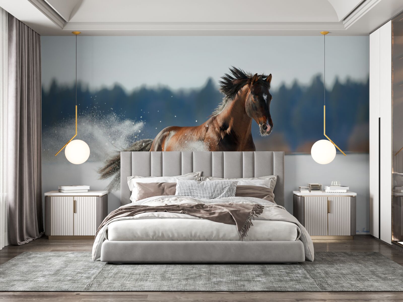 Фотошпалери кінь скаче по снігу