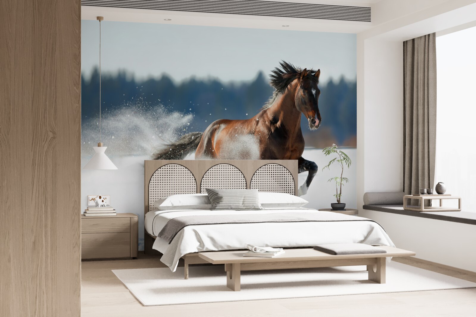 Фотошпалери кінь скаче по снігу